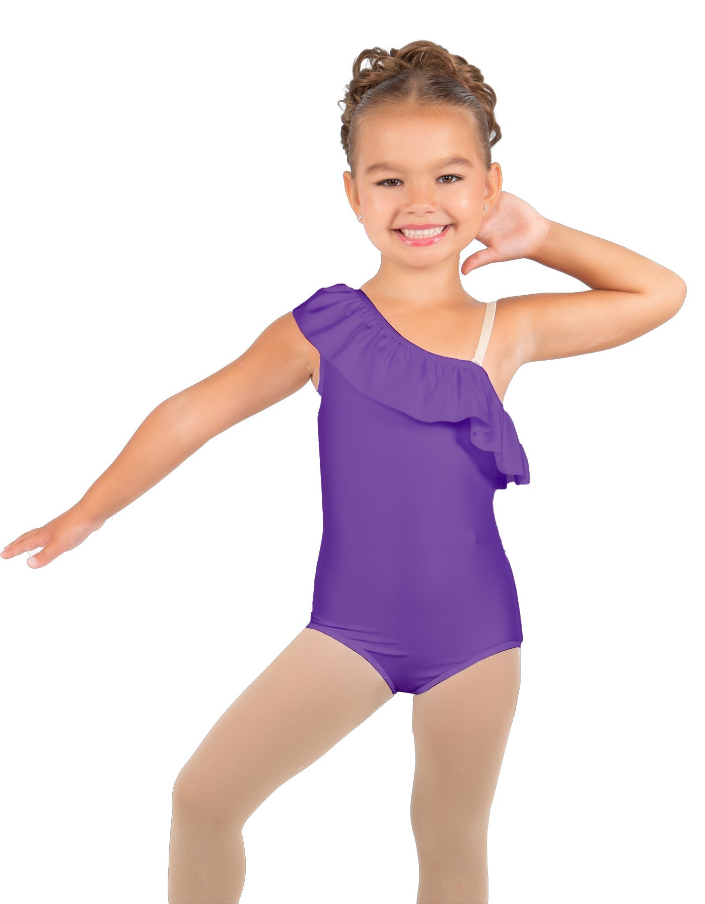 Solid Lycra One Shoulder w Ruffle Leotard