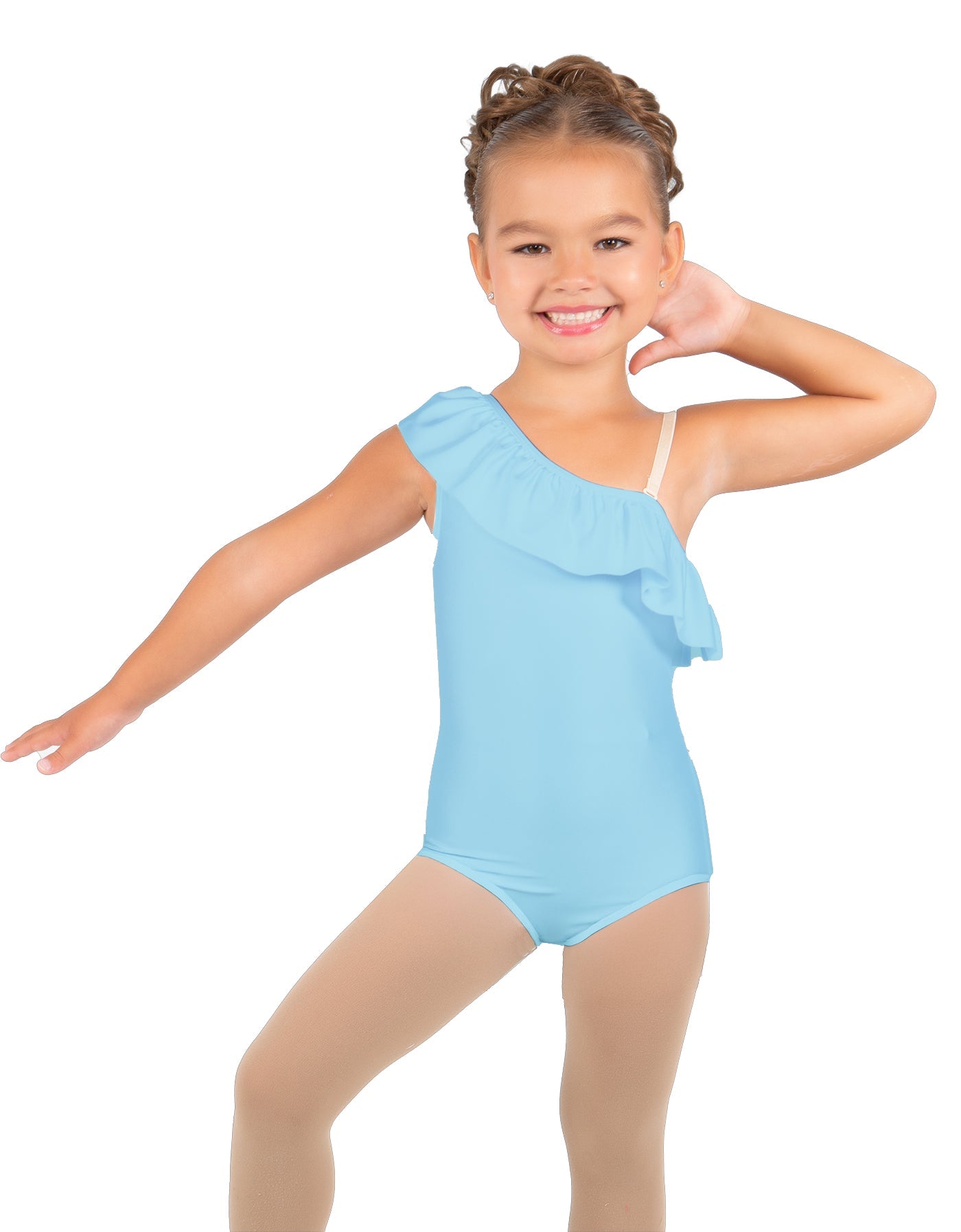 Solid Lycra One Shoulder w Ruffle Leotard