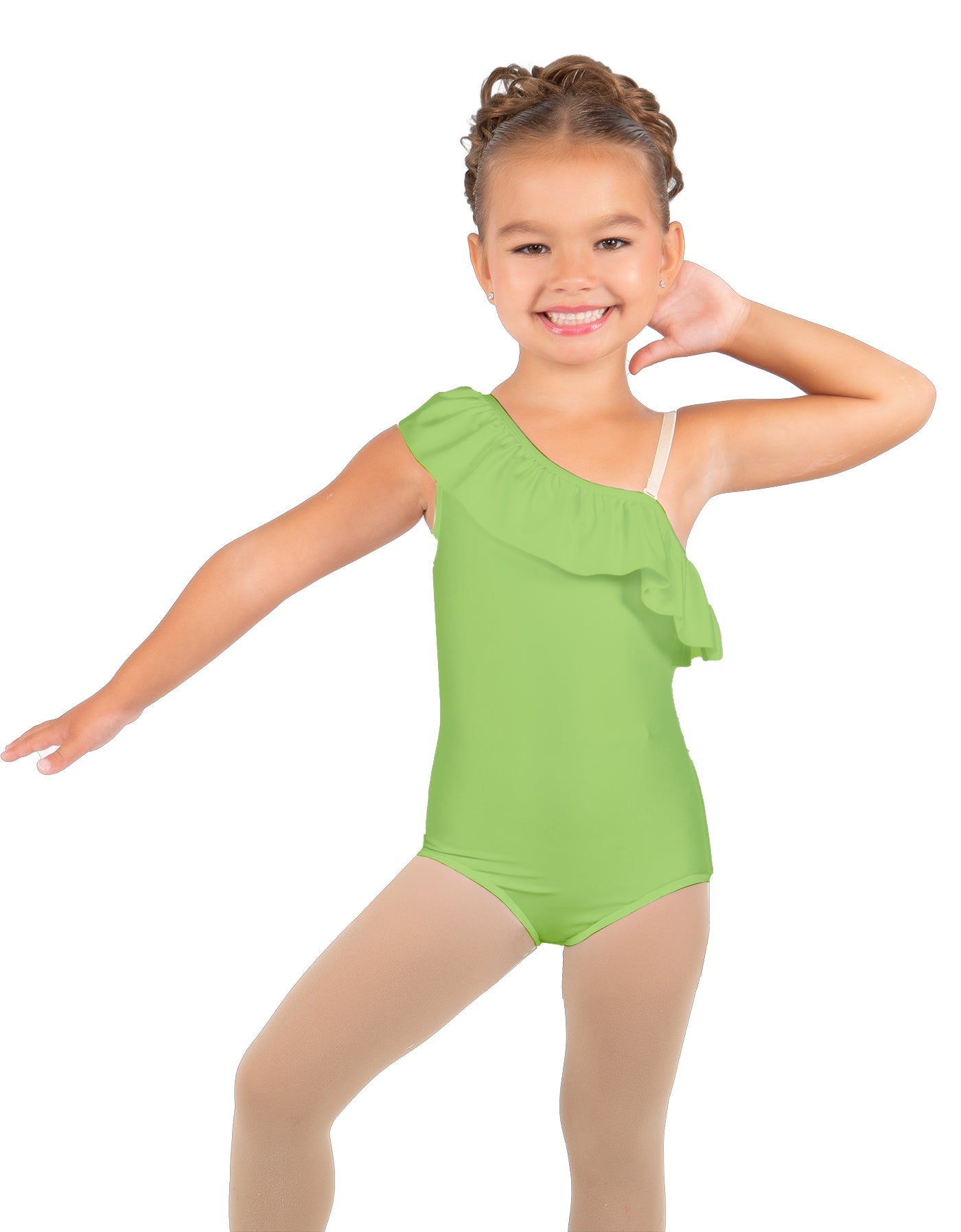 Solid Lycra One Shoulder w Ruffle Leotard