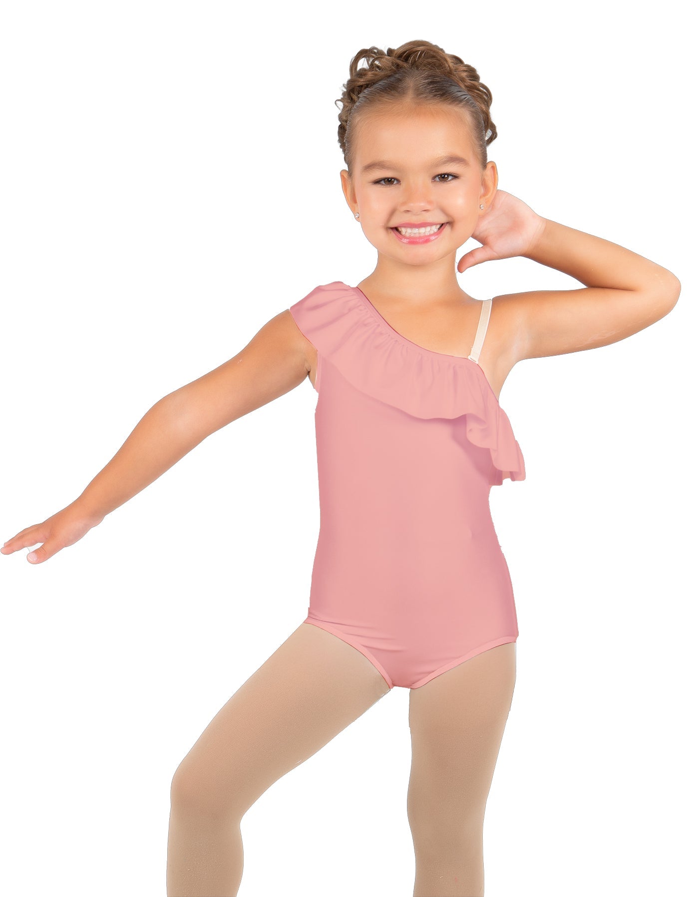Solid Lycra One Shoulder w Ruffle Leotard