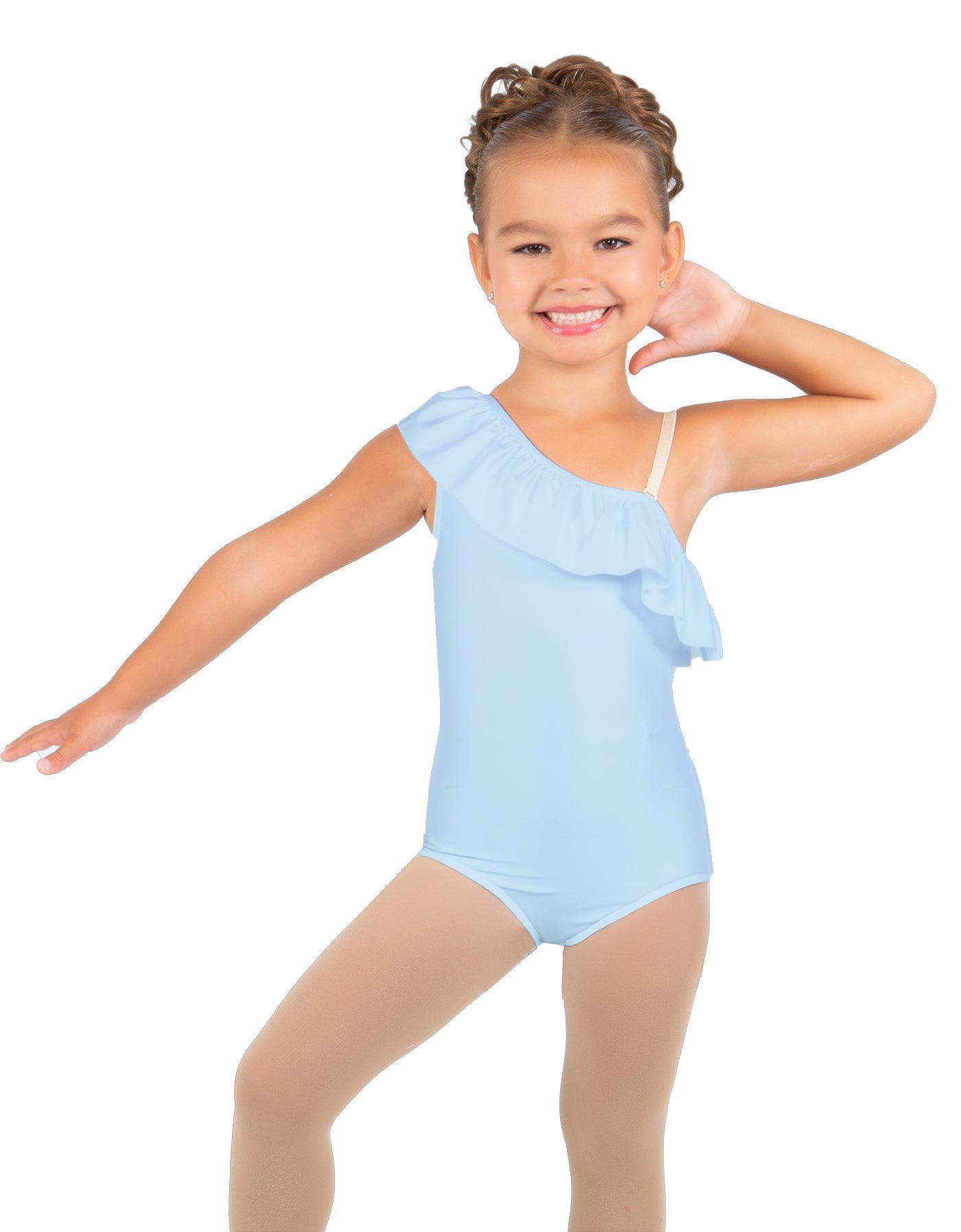 Solid Lycra One Shoulder w Ruffle Leotard