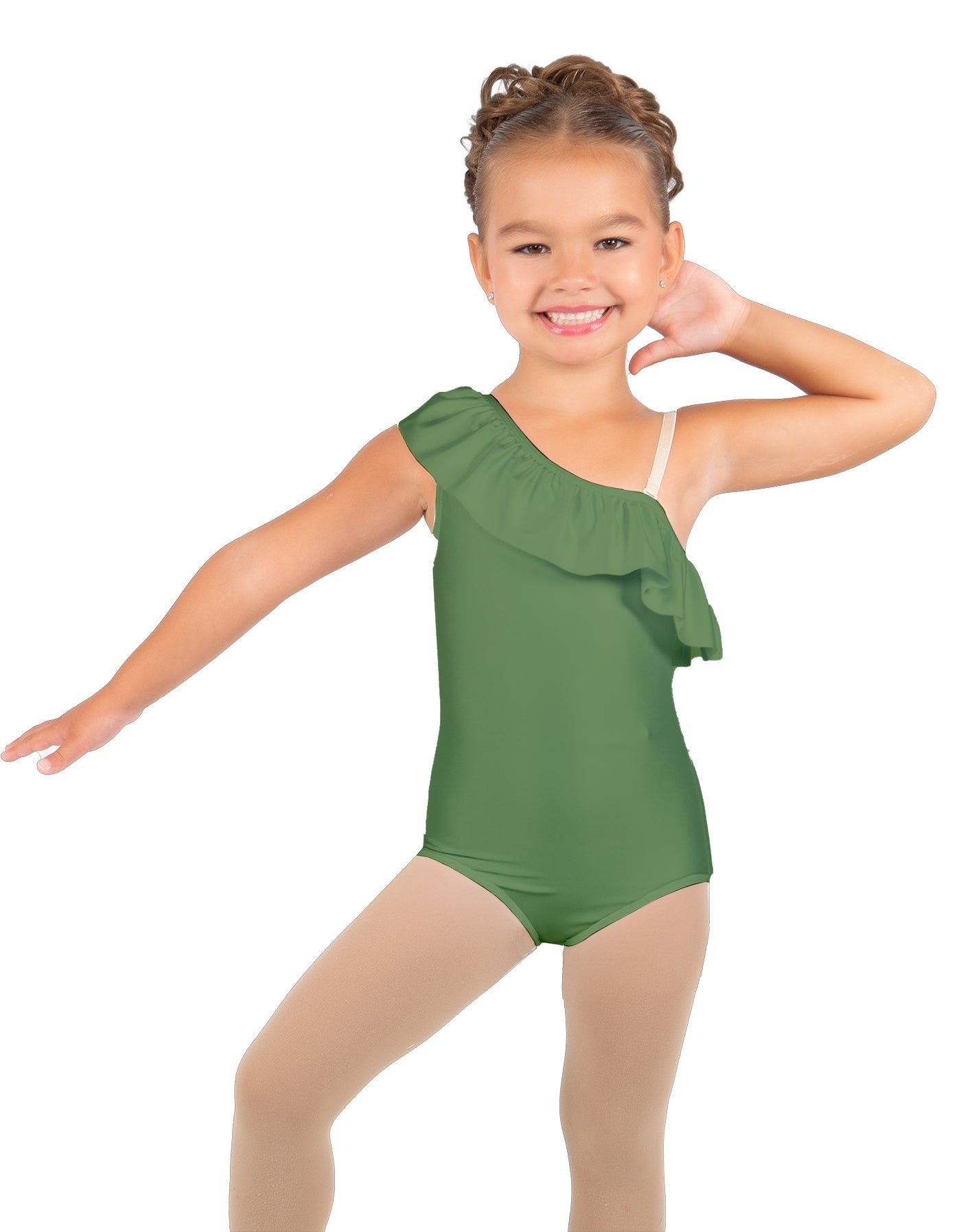 Solid Lycra One Shoulder w Ruffle Leotard