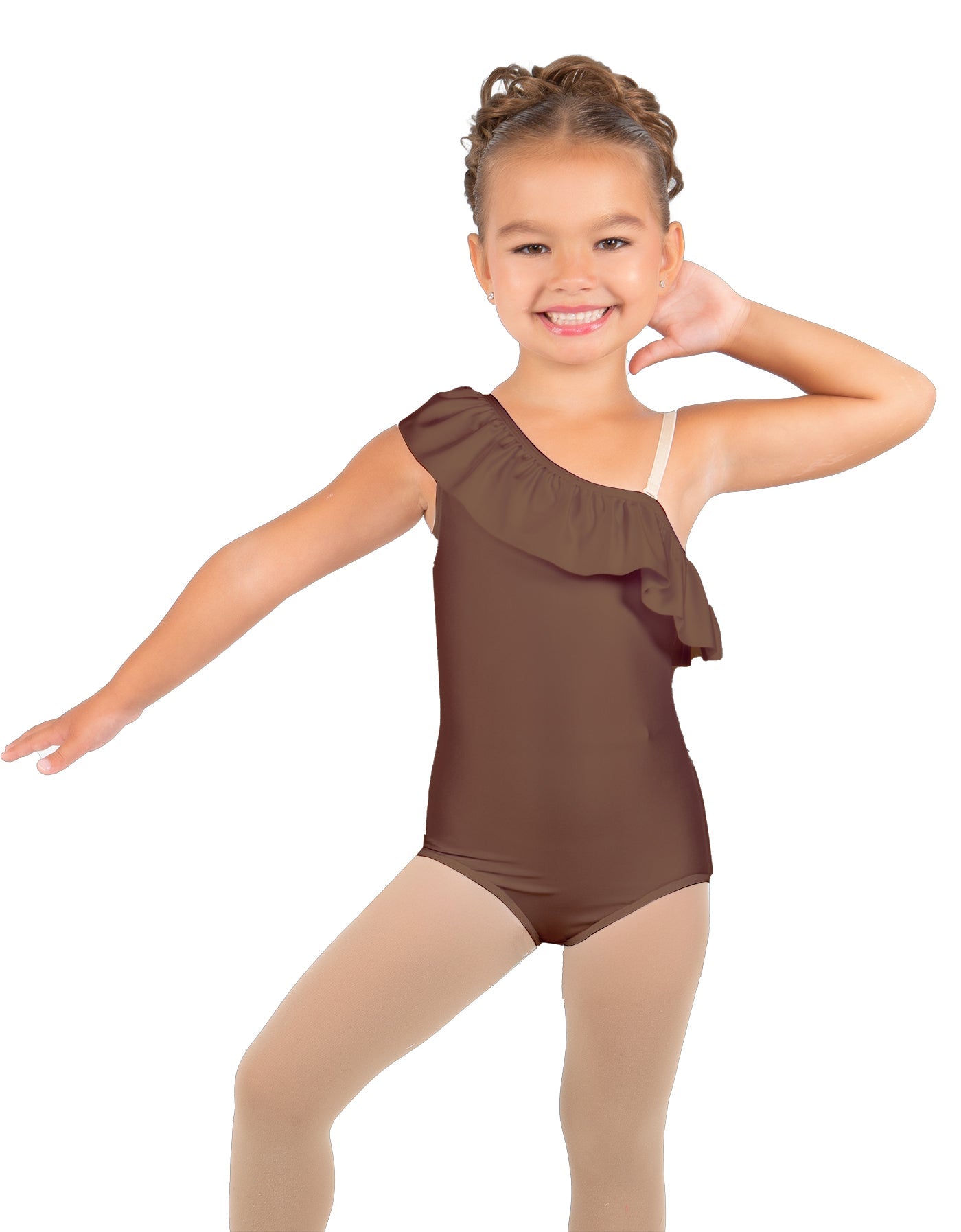 Solid Lycra One Shoulder w Ruffle Leotard