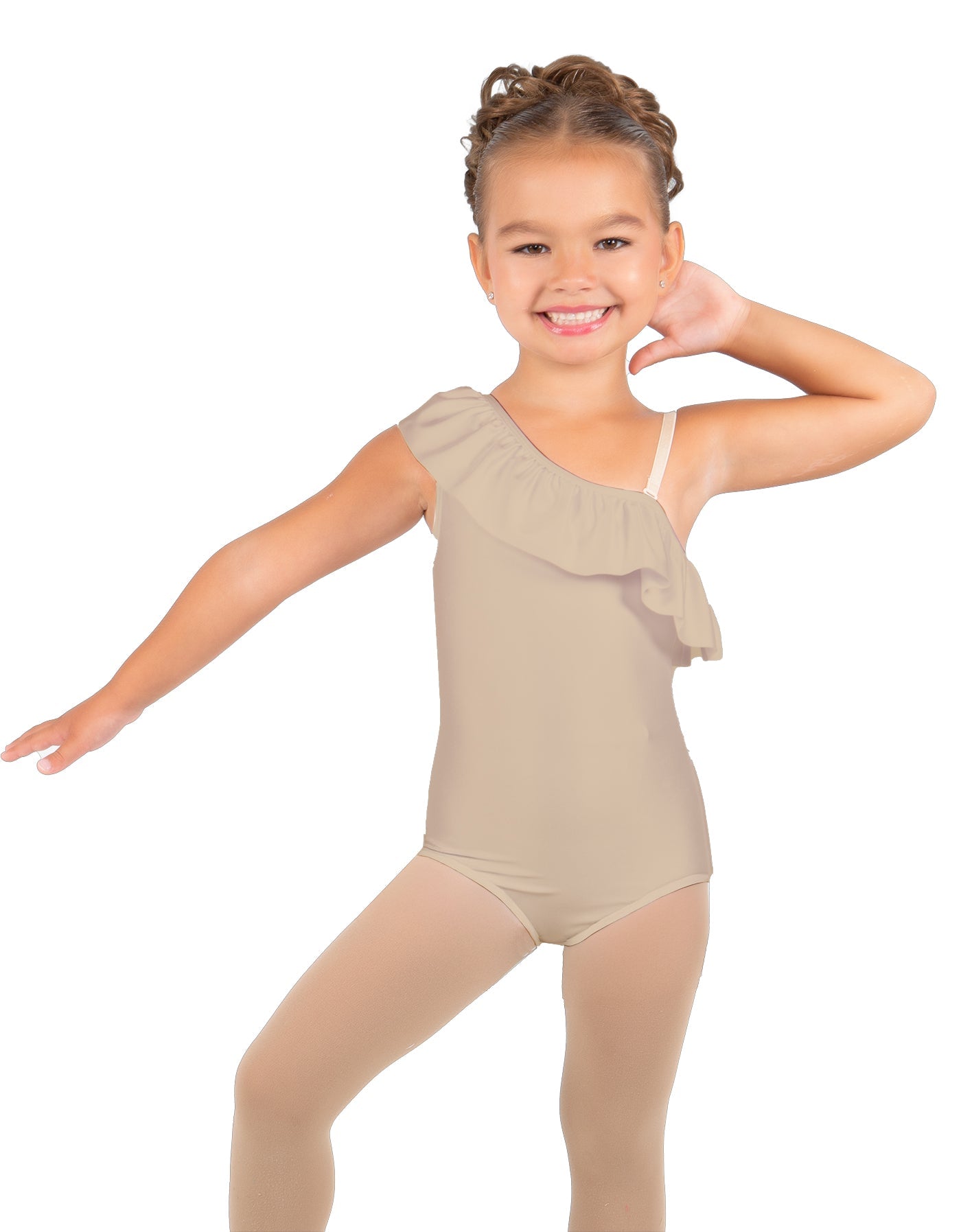 Solid Lycra One Shoulder w Ruffle Leotard