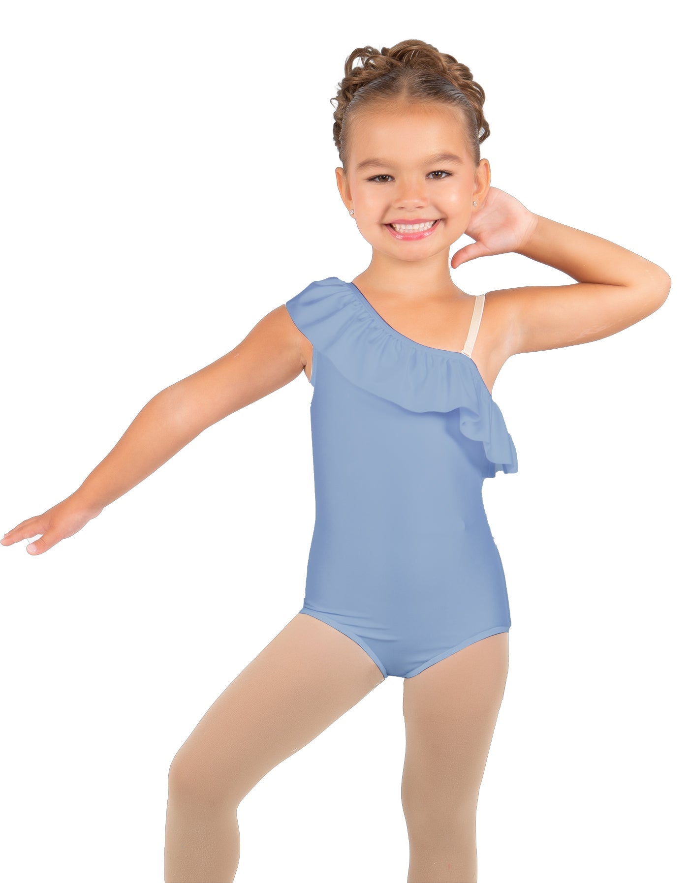 Solid Lycra One Shoulder w Ruffle Leotard