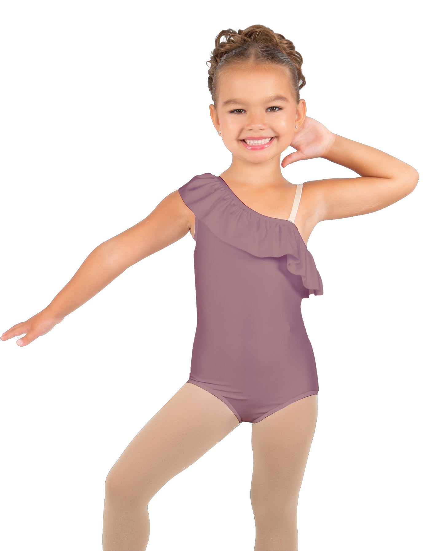 Solid Lycra One Shoulder w Ruffle Leotard