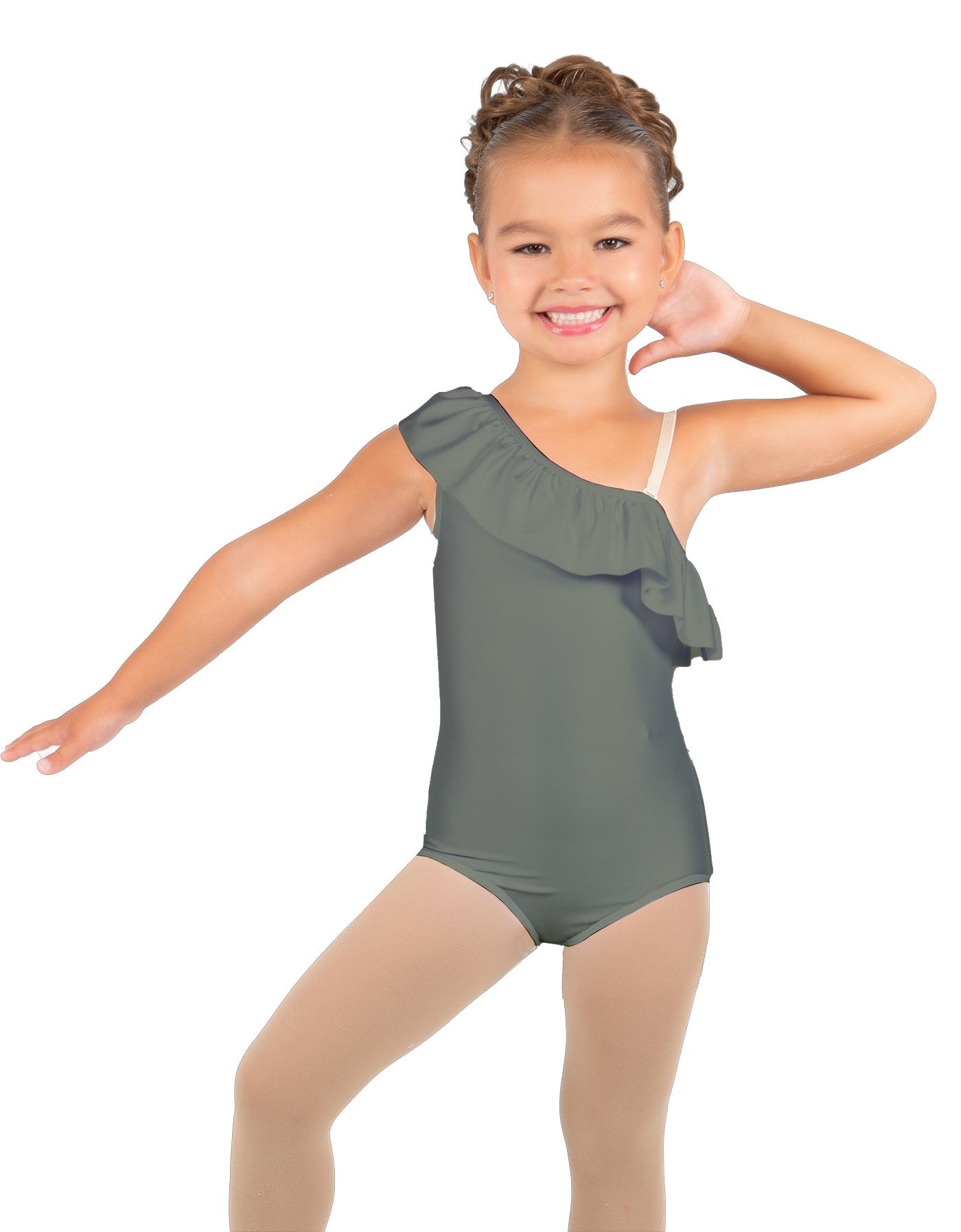 Solid Lycra One Shoulder w Ruffle Leotard