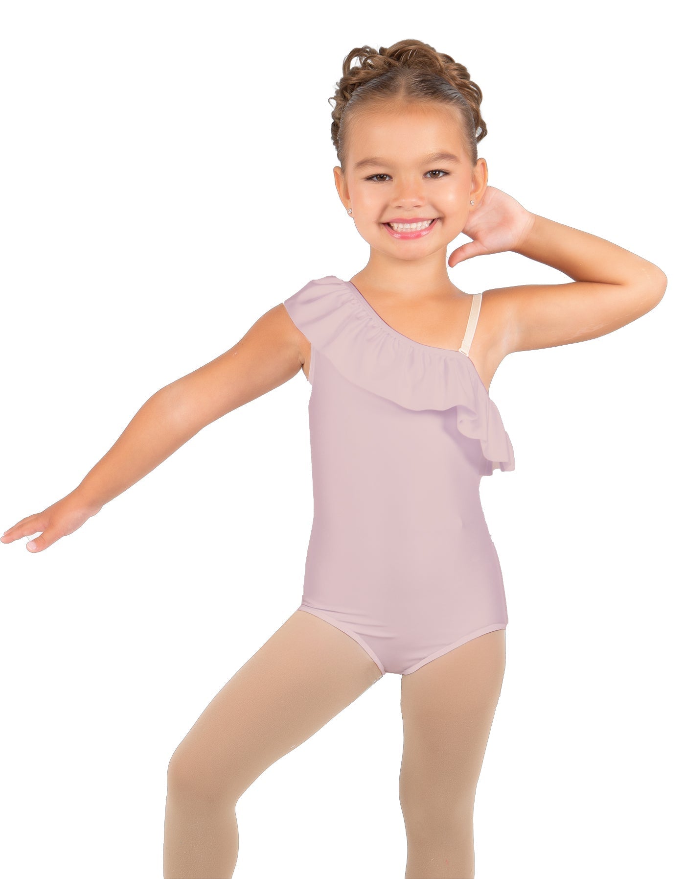 Solid Lycra One Shoulder w Ruffle Leotard