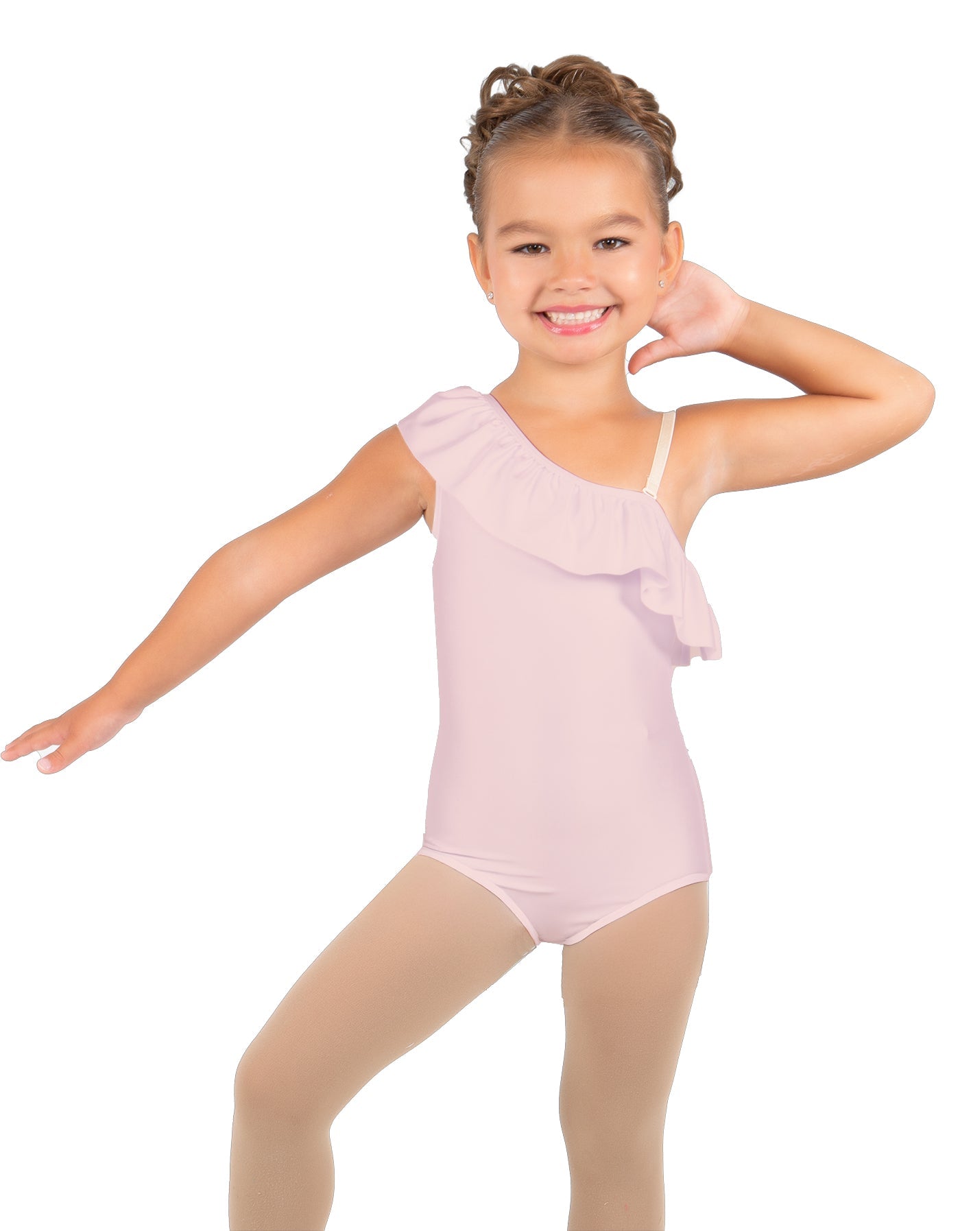 Solid Lycra One Shoulder w Ruffle Leotard