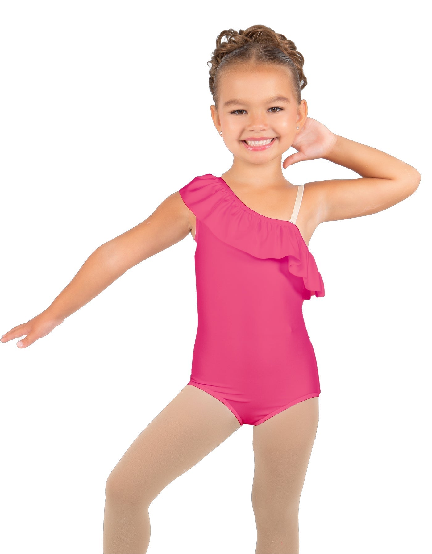 Solid Lycra One Shoulder w Ruffle Leotard