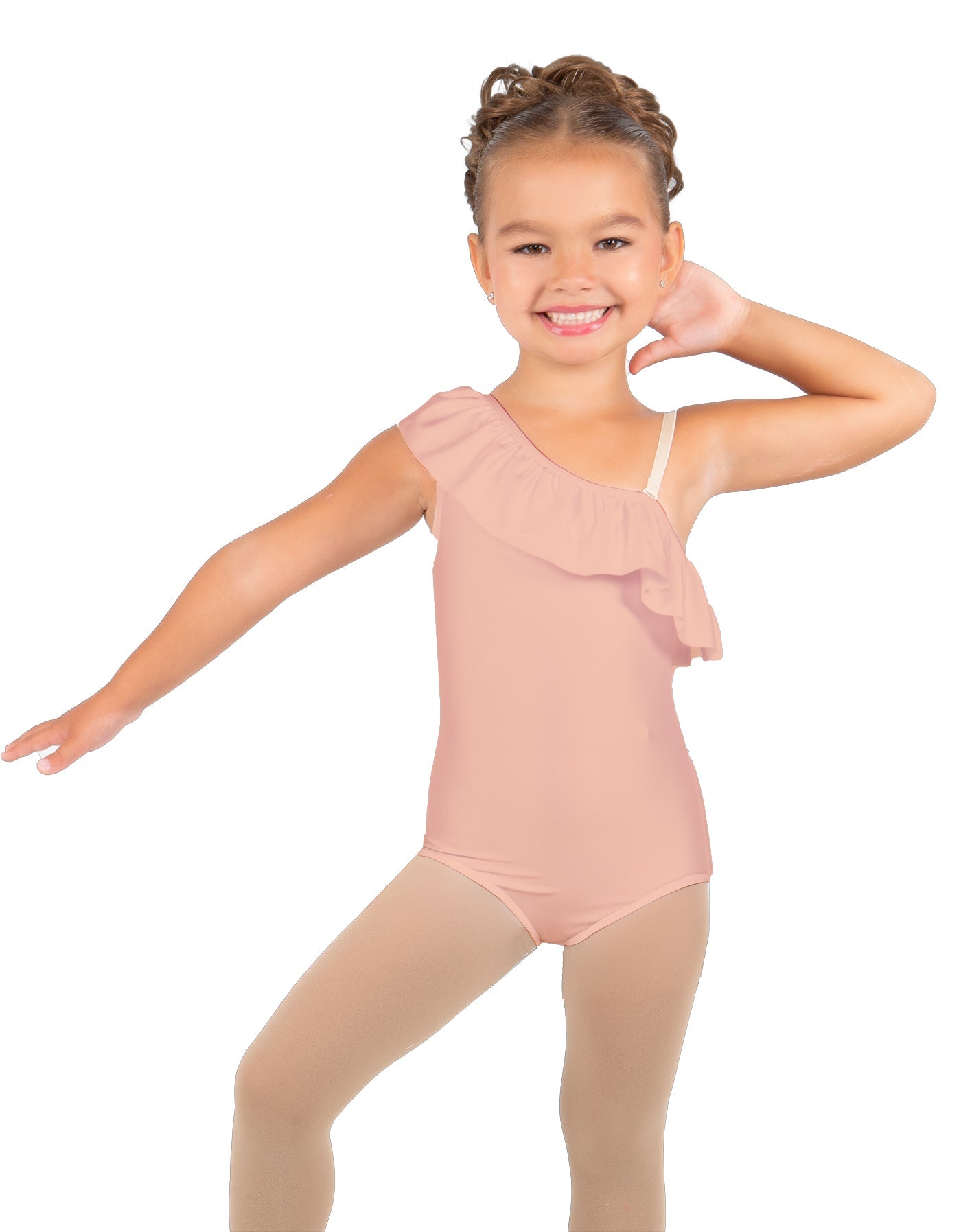 Solid Lycra One Shoulder w Ruffle Leotard