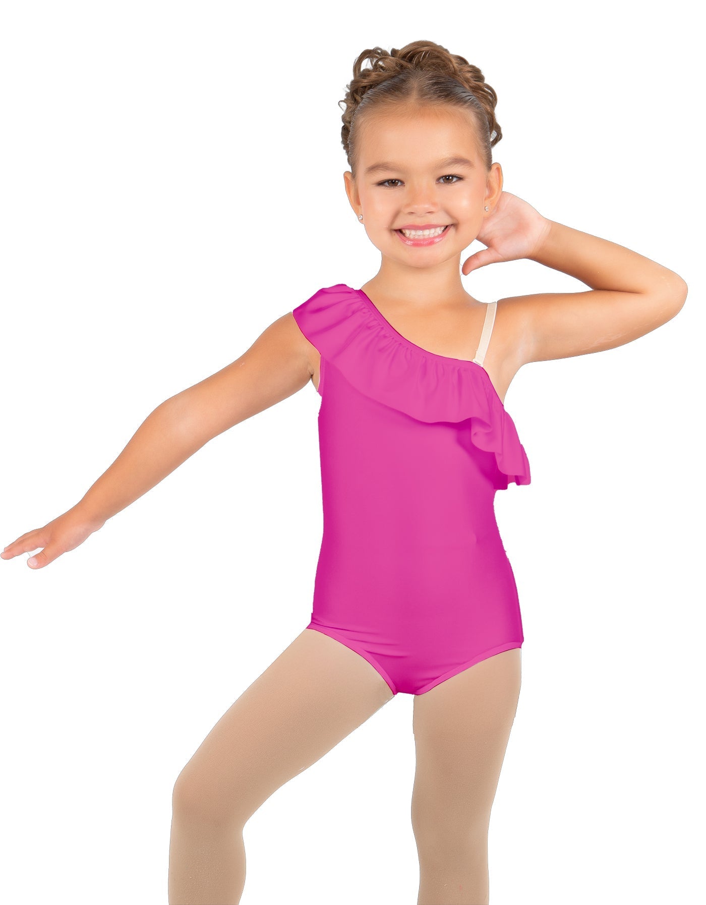 Solid Lycra One Shoulder w Ruffle Leotard