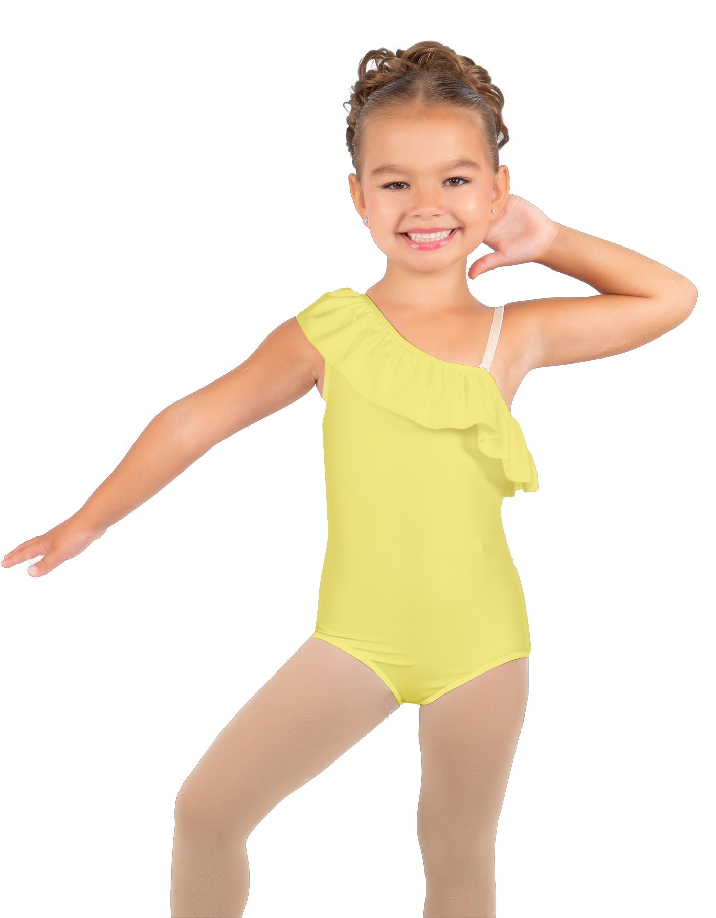 Solid Lycra One Shoulder w Ruffle Leotard
