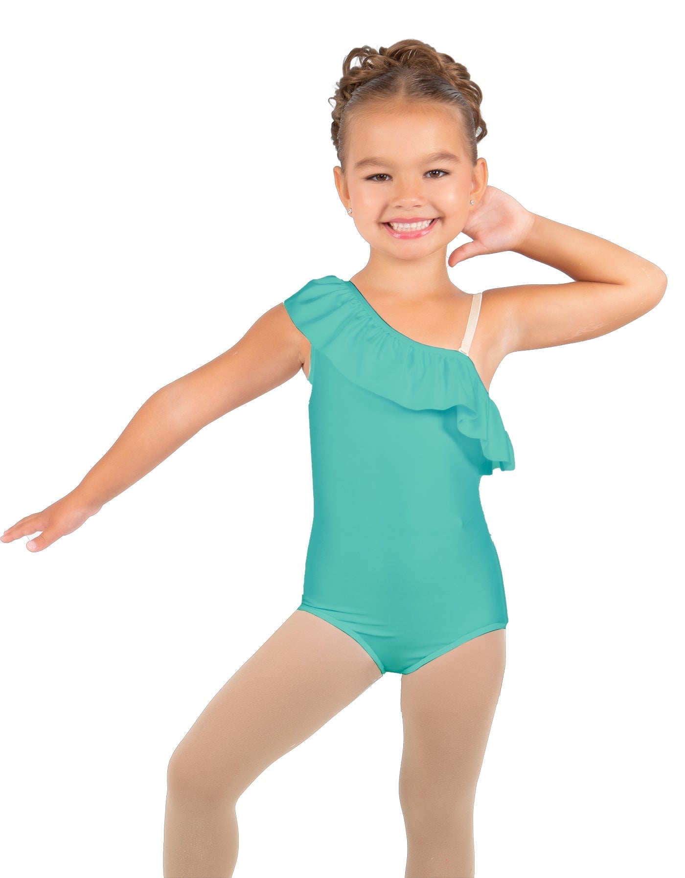 Solid Lycra One Shoulder w Ruffle Leotard