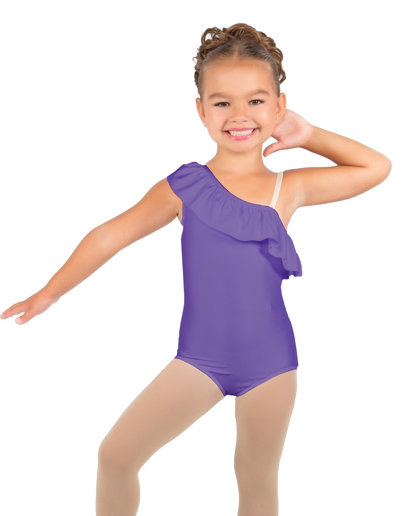 Solid Lycra One Shoulder w Ruffle Leotard