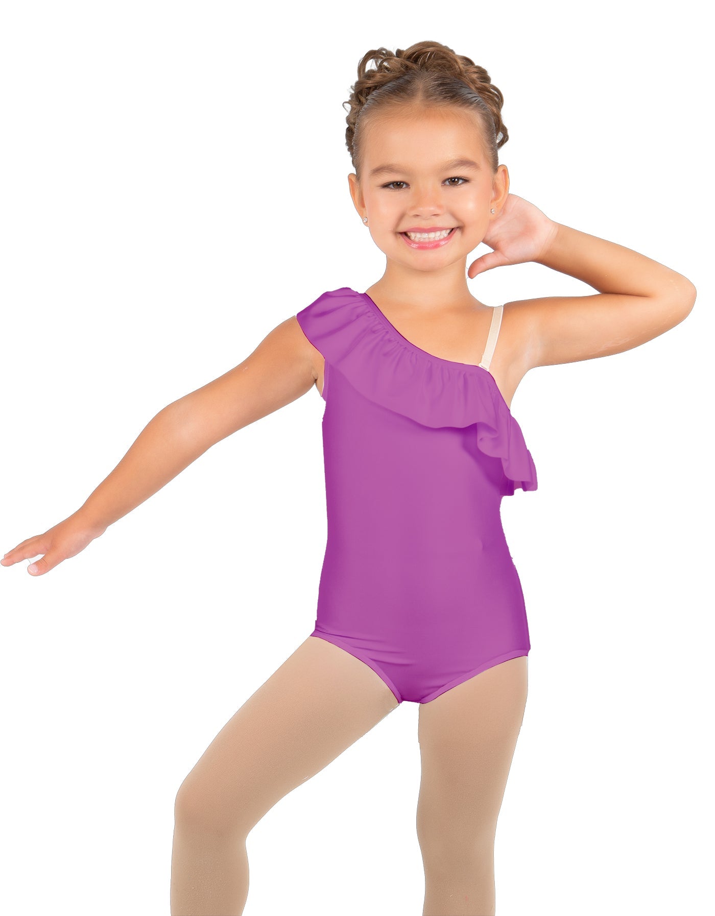 Solid Lycra One Shoulder w Ruffle Leotard