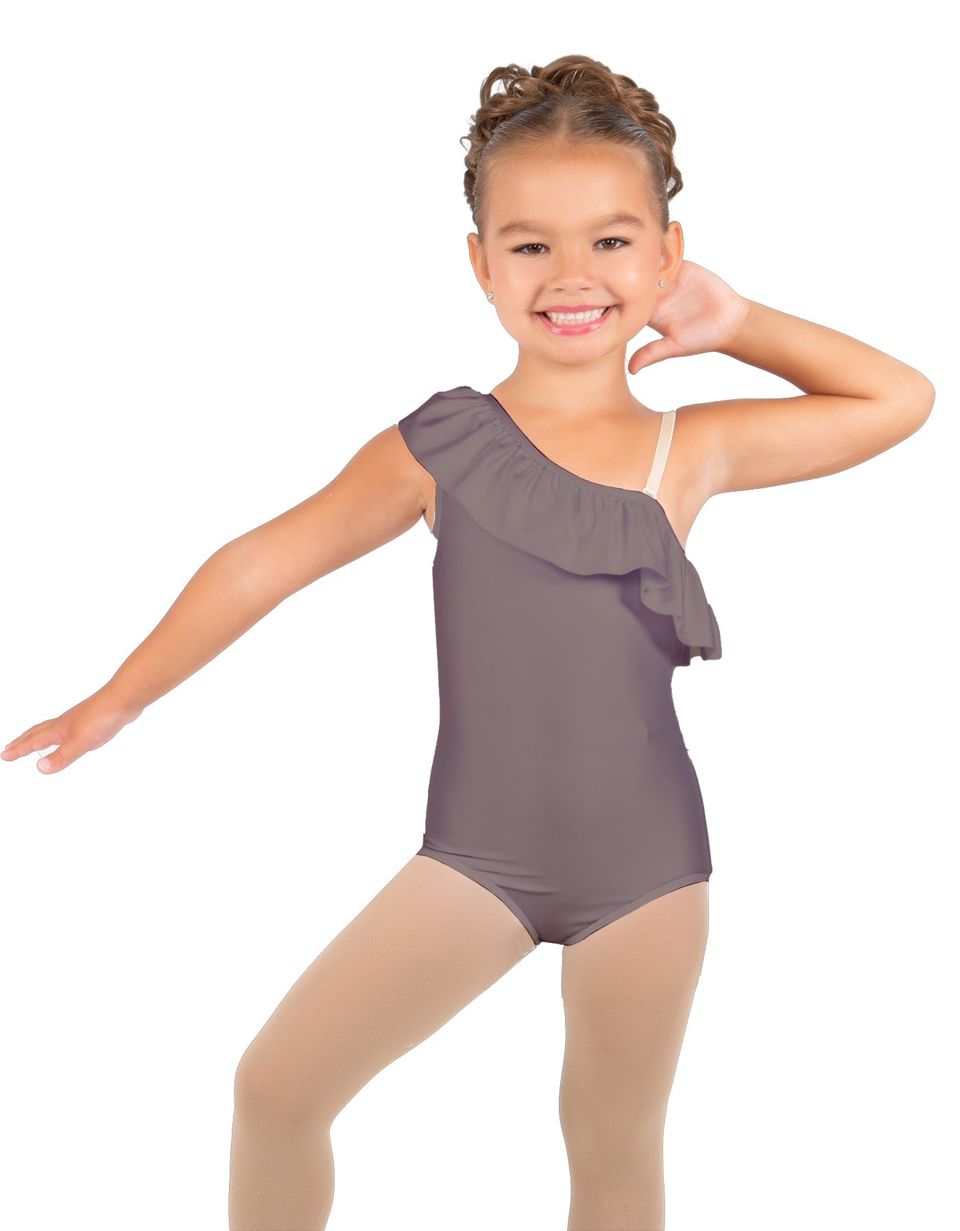 Solid Lycra One Shoulder w Ruffle Leotard