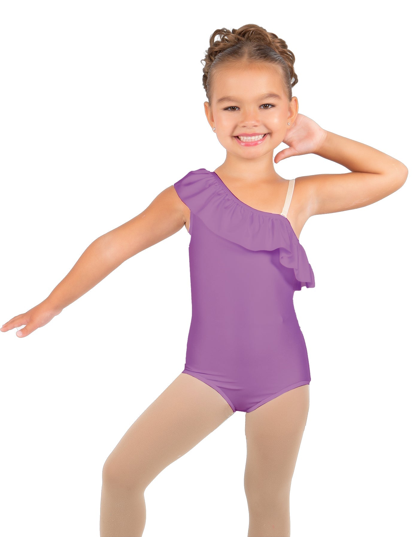 Solid Lycra One Shoulder w Ruffle Leotard