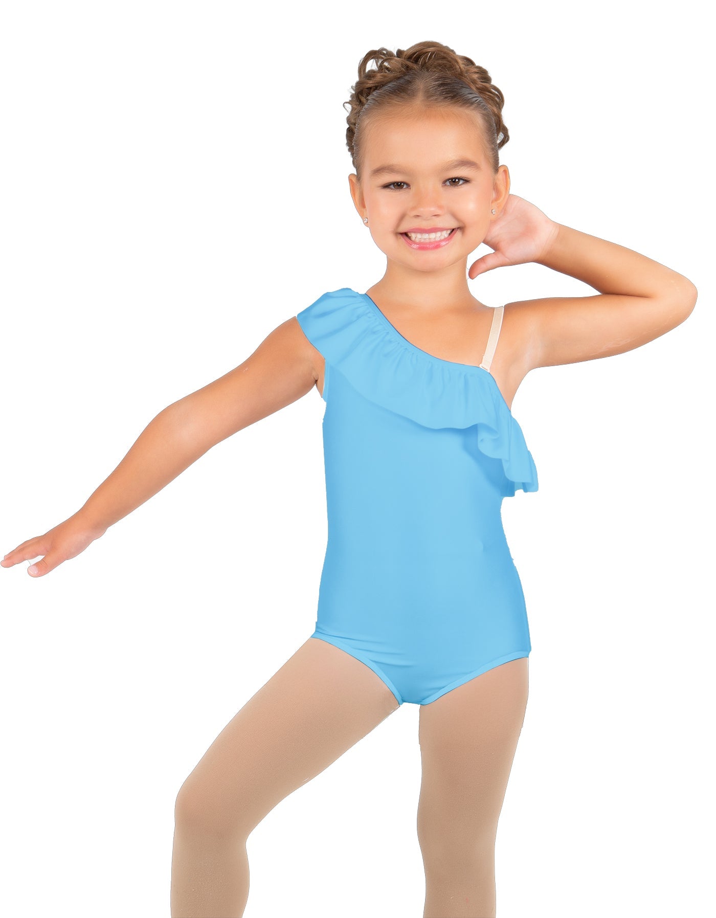 Solid Lycra One Shoulder w Ruffle Leotard