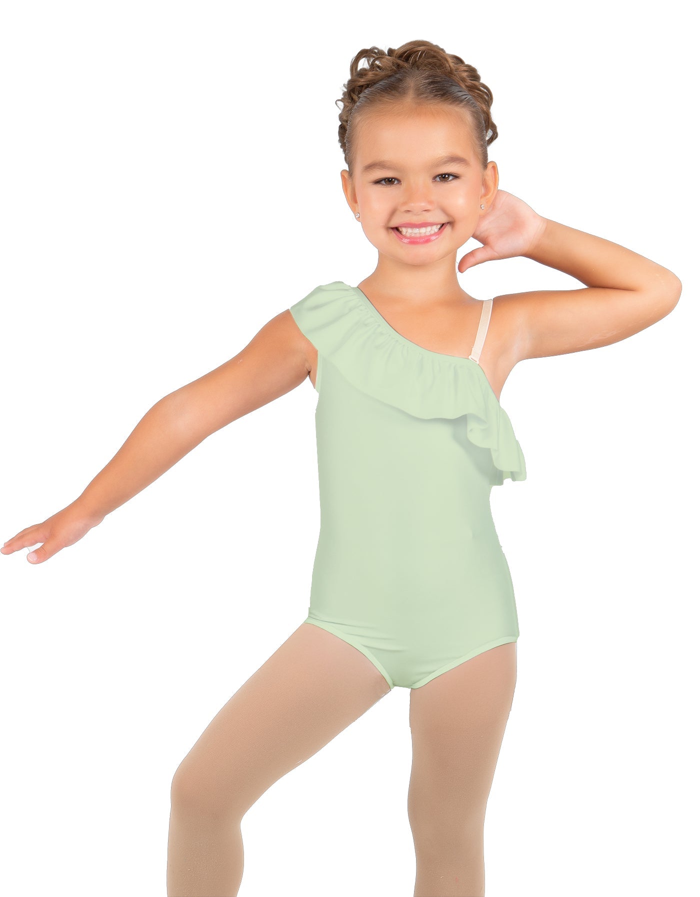 Solid Lycra One Shoulder w Ruffle Leotard