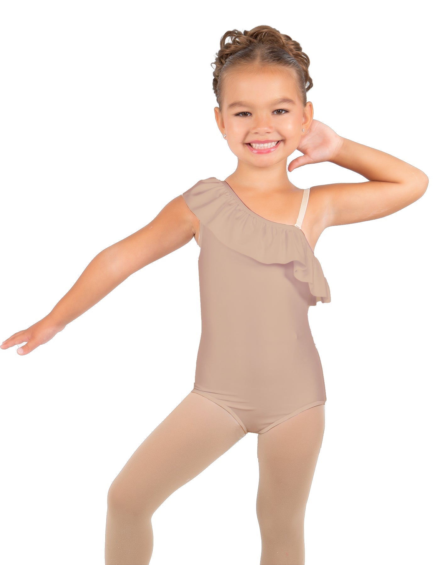 Solid Lycra One Shoulder w Ruffle Leotard