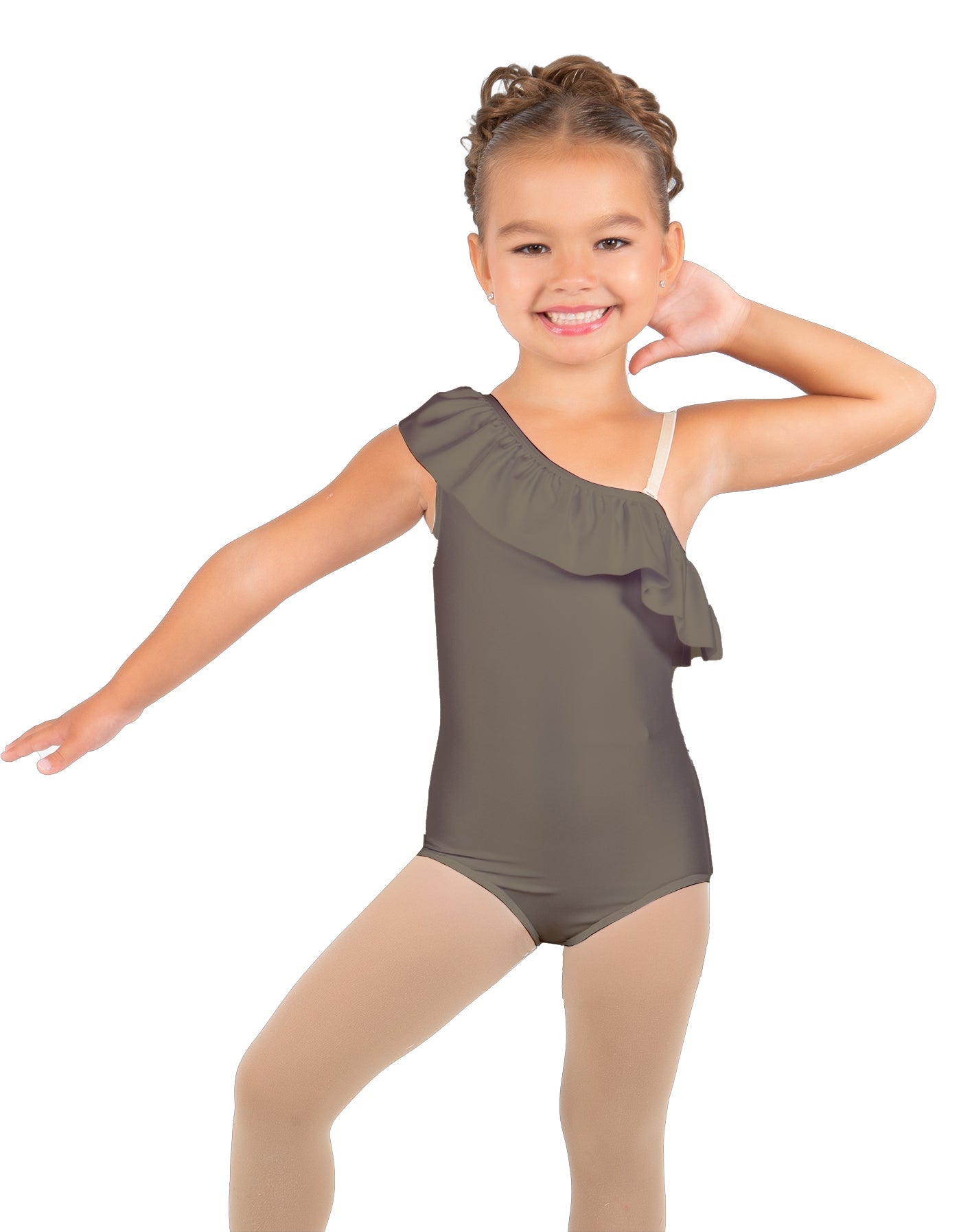 Solid Lycra One Shoulder w Ruffle Leotard