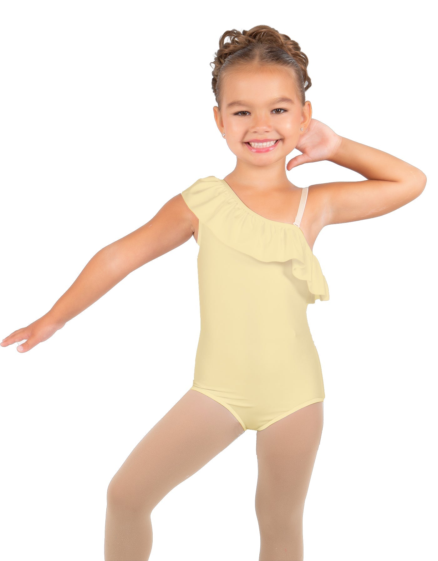 Solid Lycra One Shoulder w Ruffle Leotard