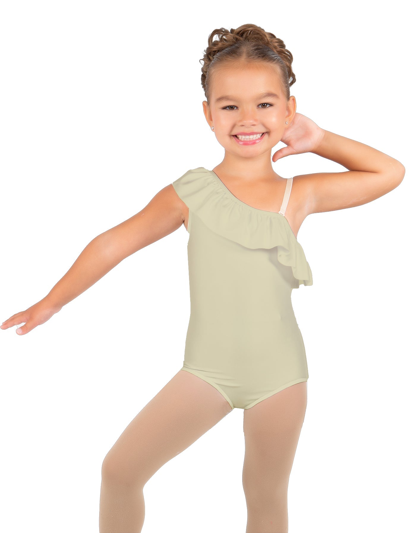 Solid Lycra One Shoulder w Ruffle Leotard