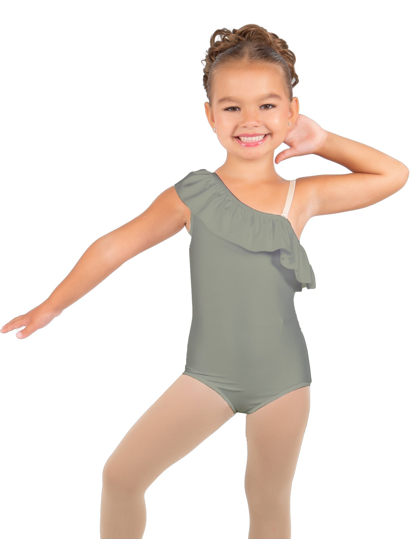 Solid Lycra One Shoulder w Ruffle Leotard
