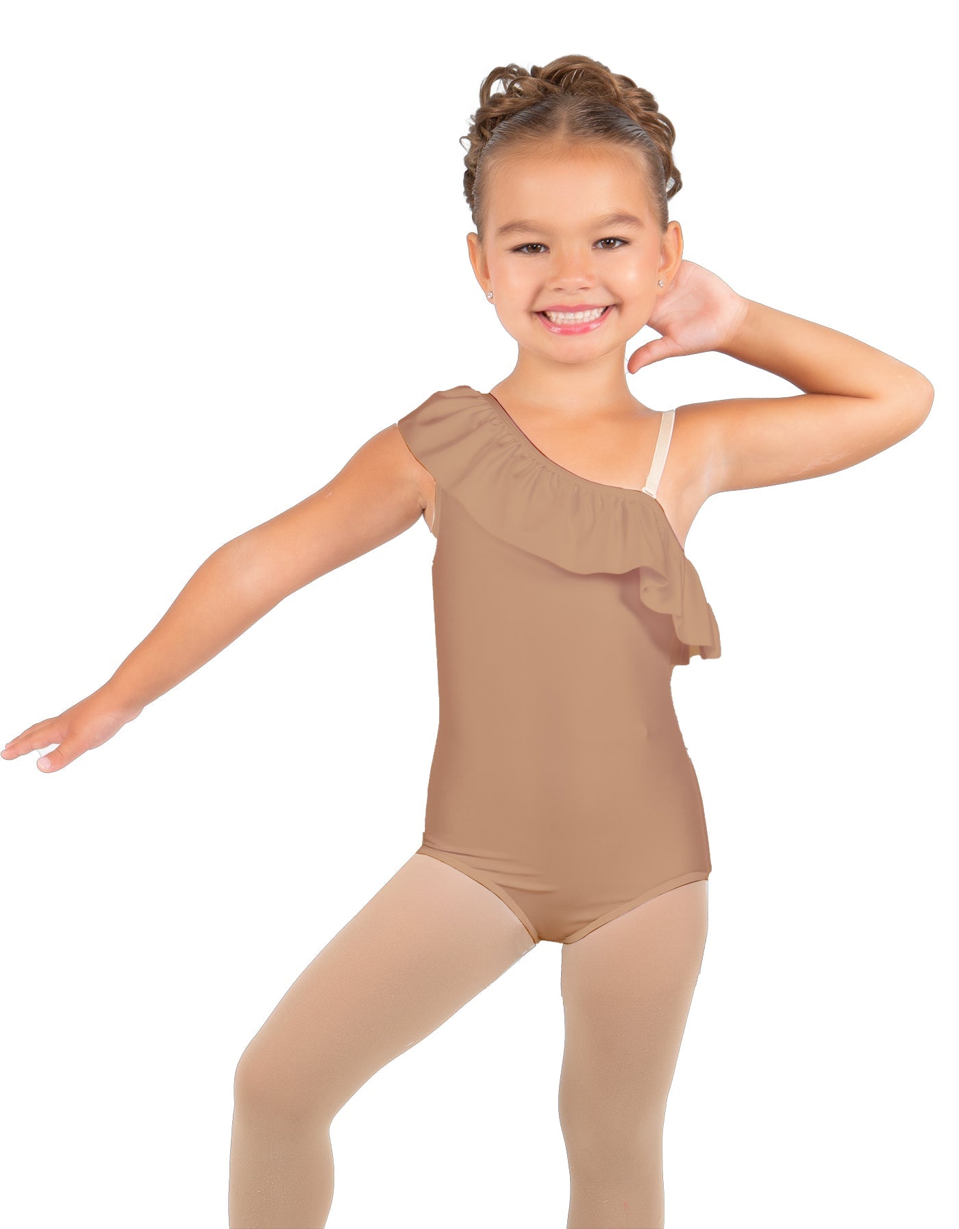 Solid Lycra One Shoulder w Ruffle Leotard
