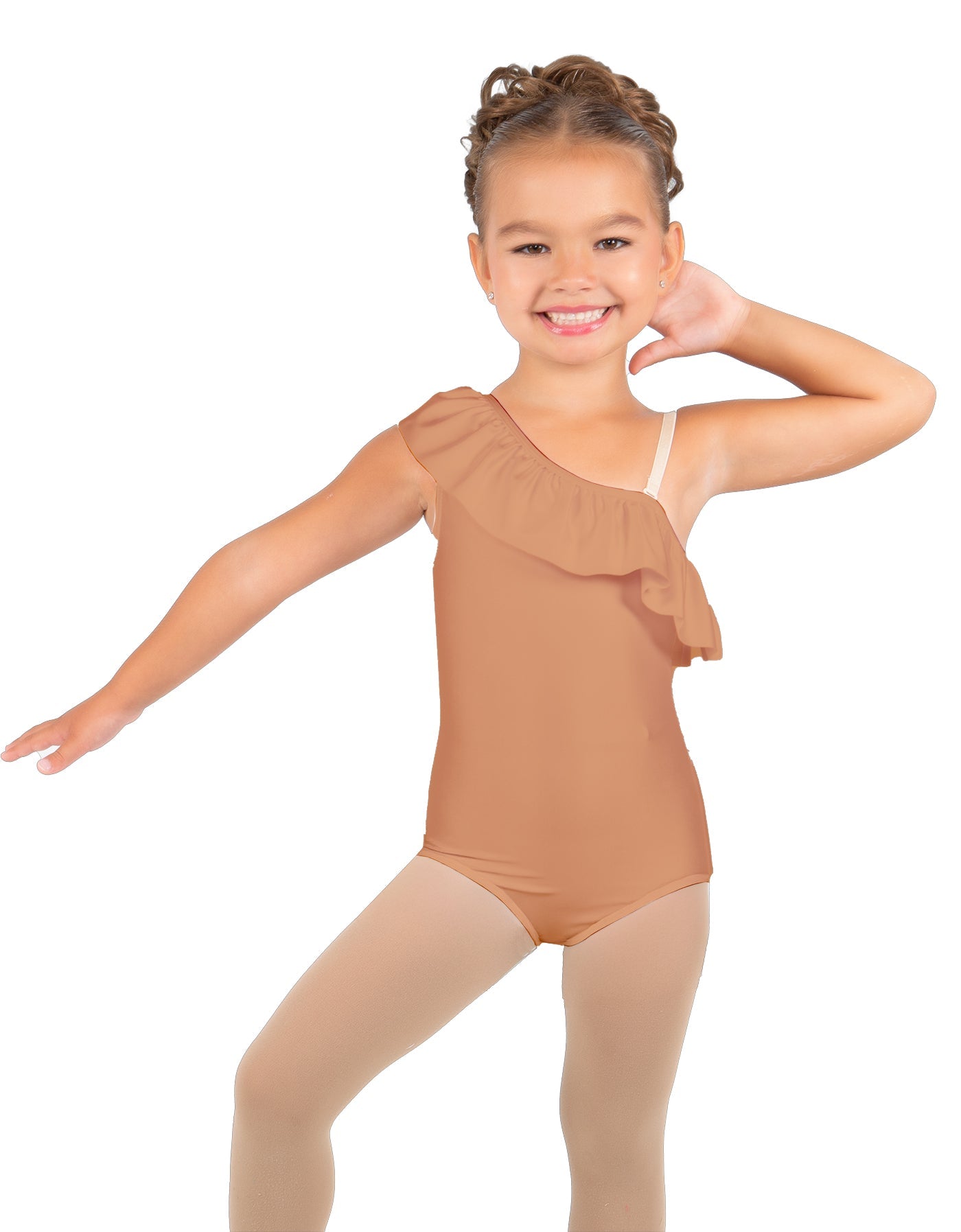 Solid Lycra One Shoulder w Ruffle Leotard
