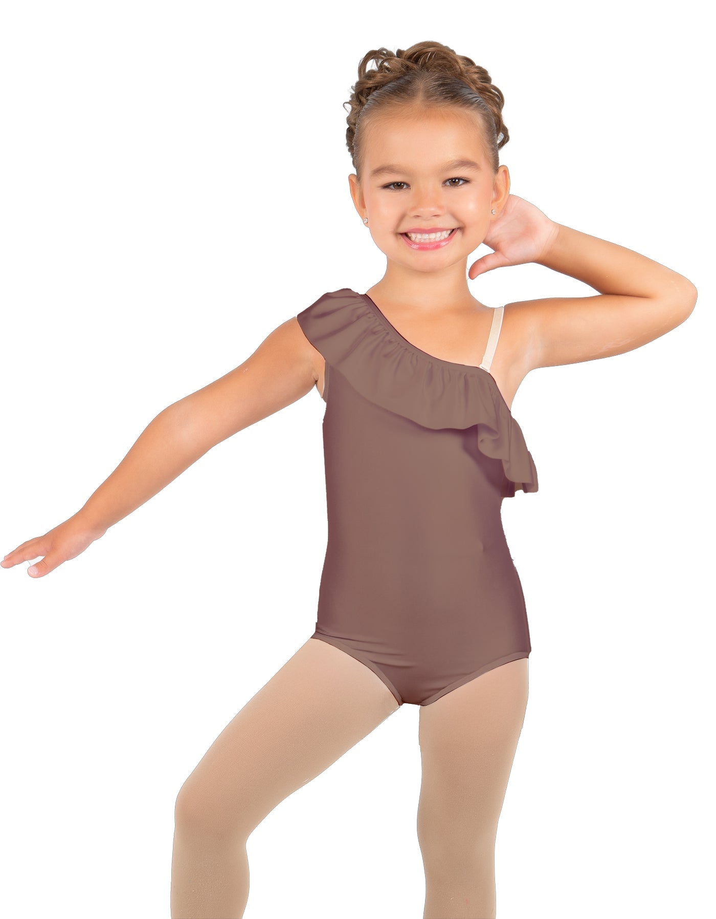 Solid Lycra One Shoulder w Ruffle Leotard