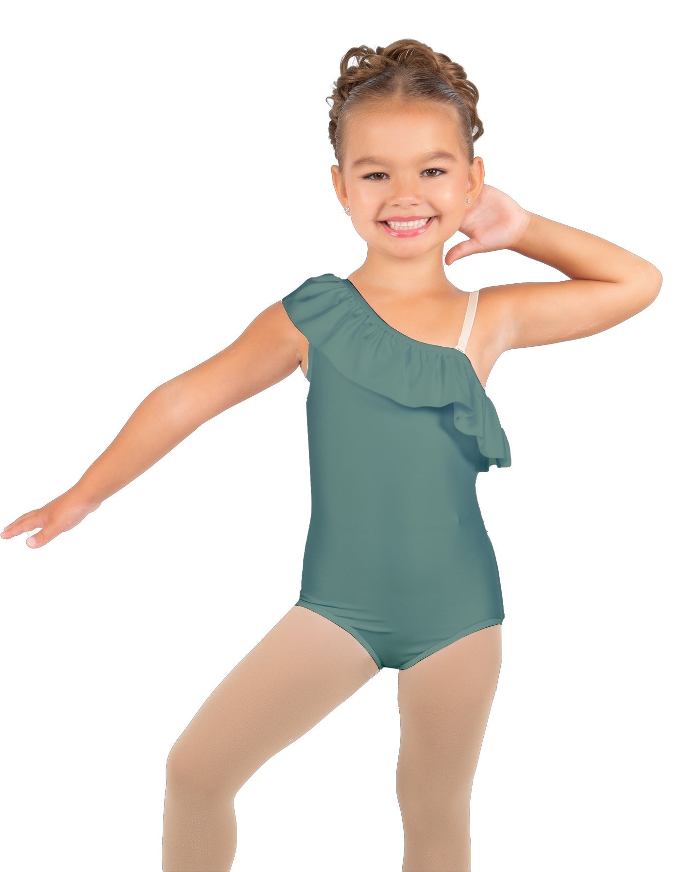 Solid Lycra One Shoulder w Ruffle Leotard
