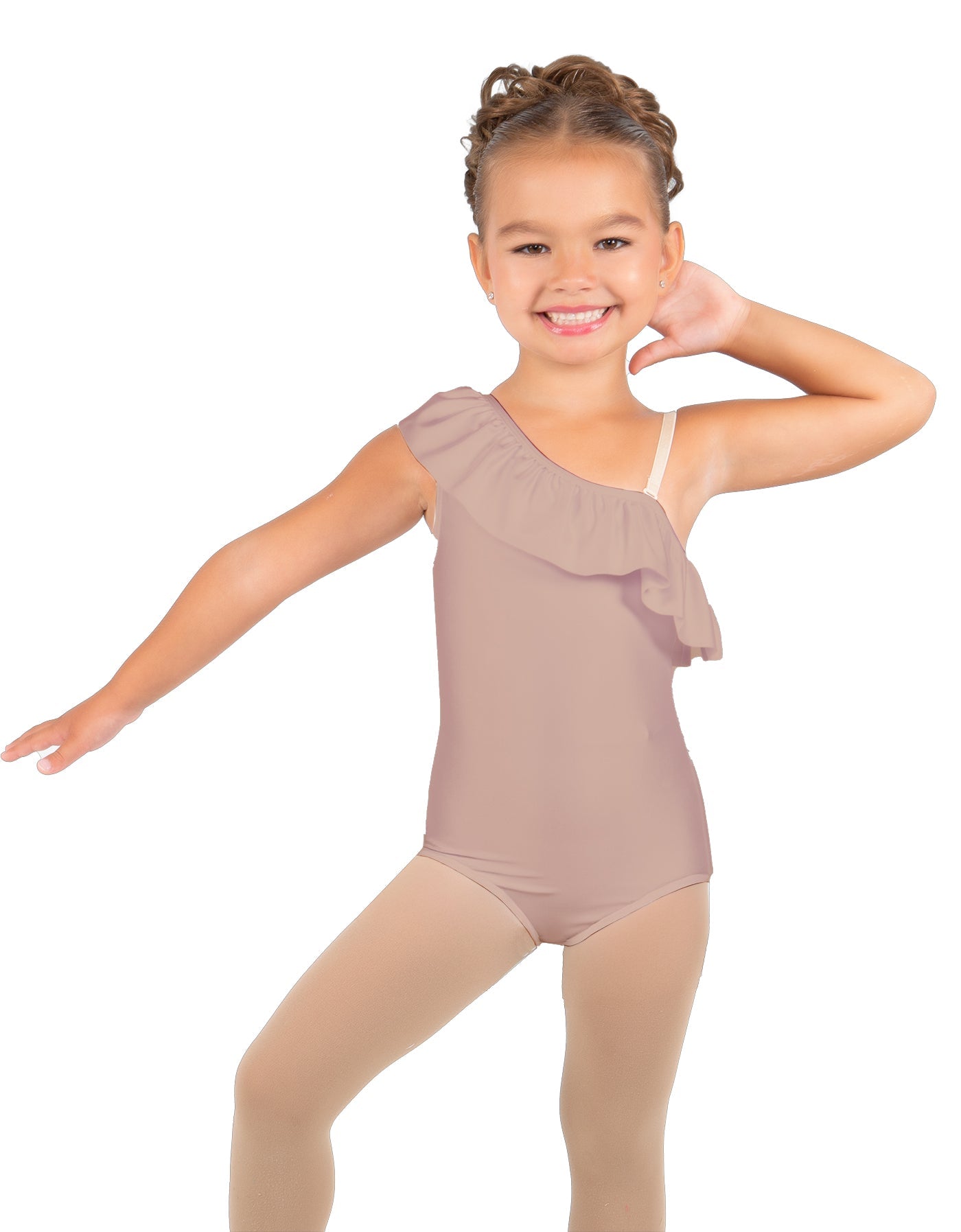 Solid Lycra One Shoulder w Ruffle Leotard