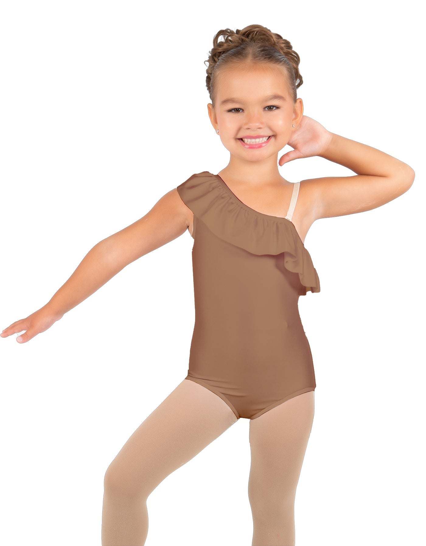 Solid Lycra One Shoulder w Ruffle Leotard
