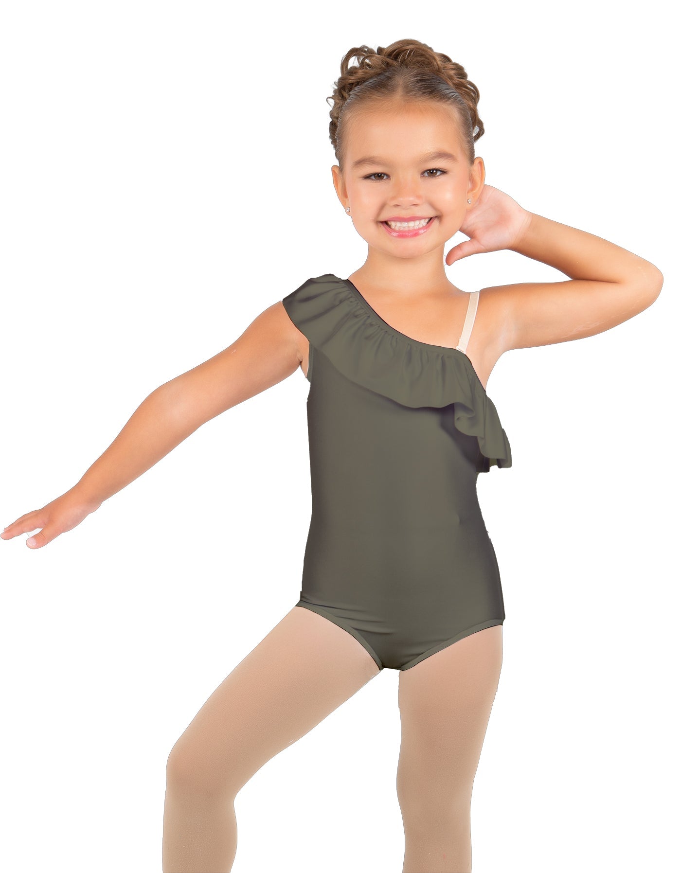 Solid Lycra One Shoulder w Ruffle Leotard