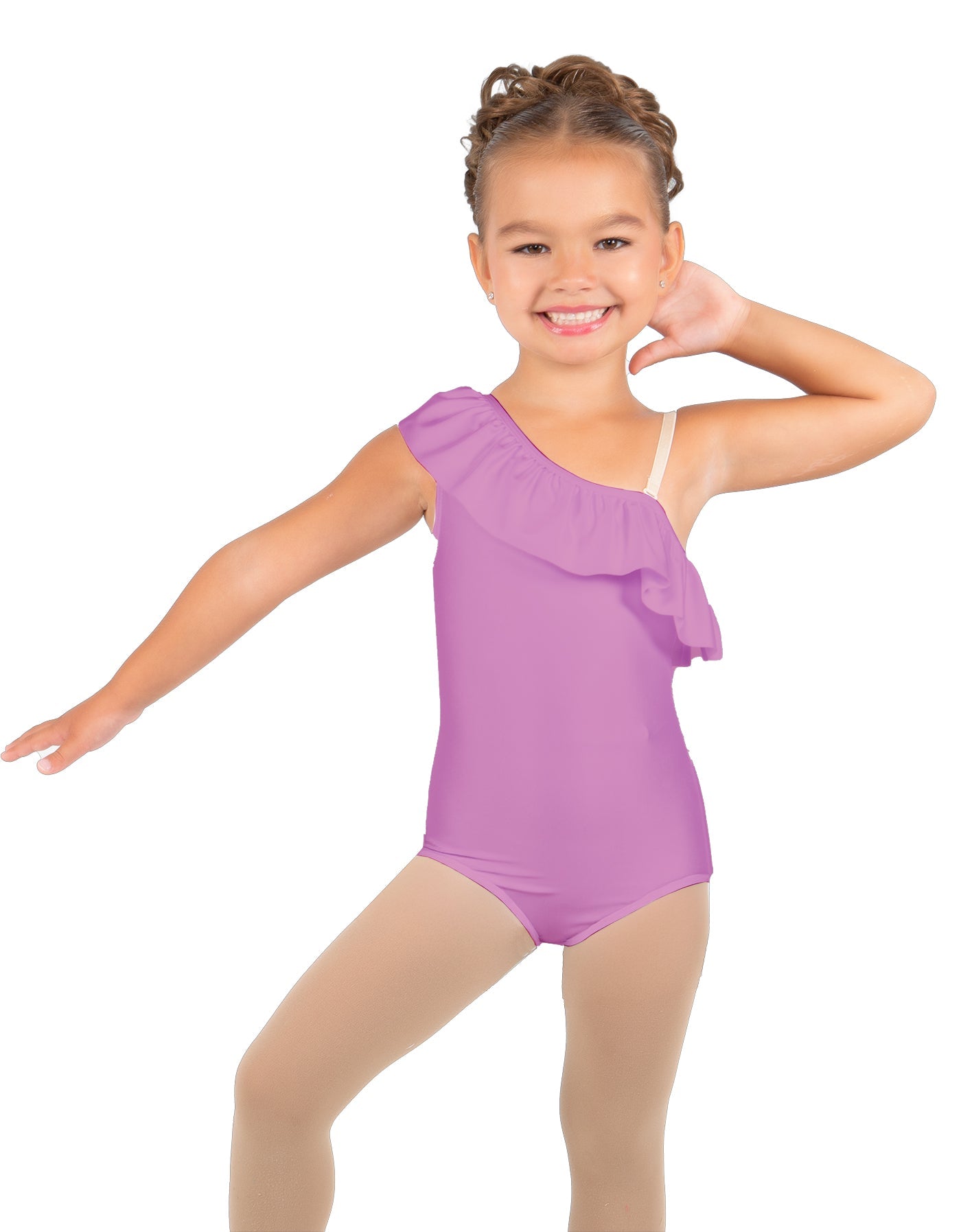 Solid Lycra One Shoulder w Ruffle Leotard