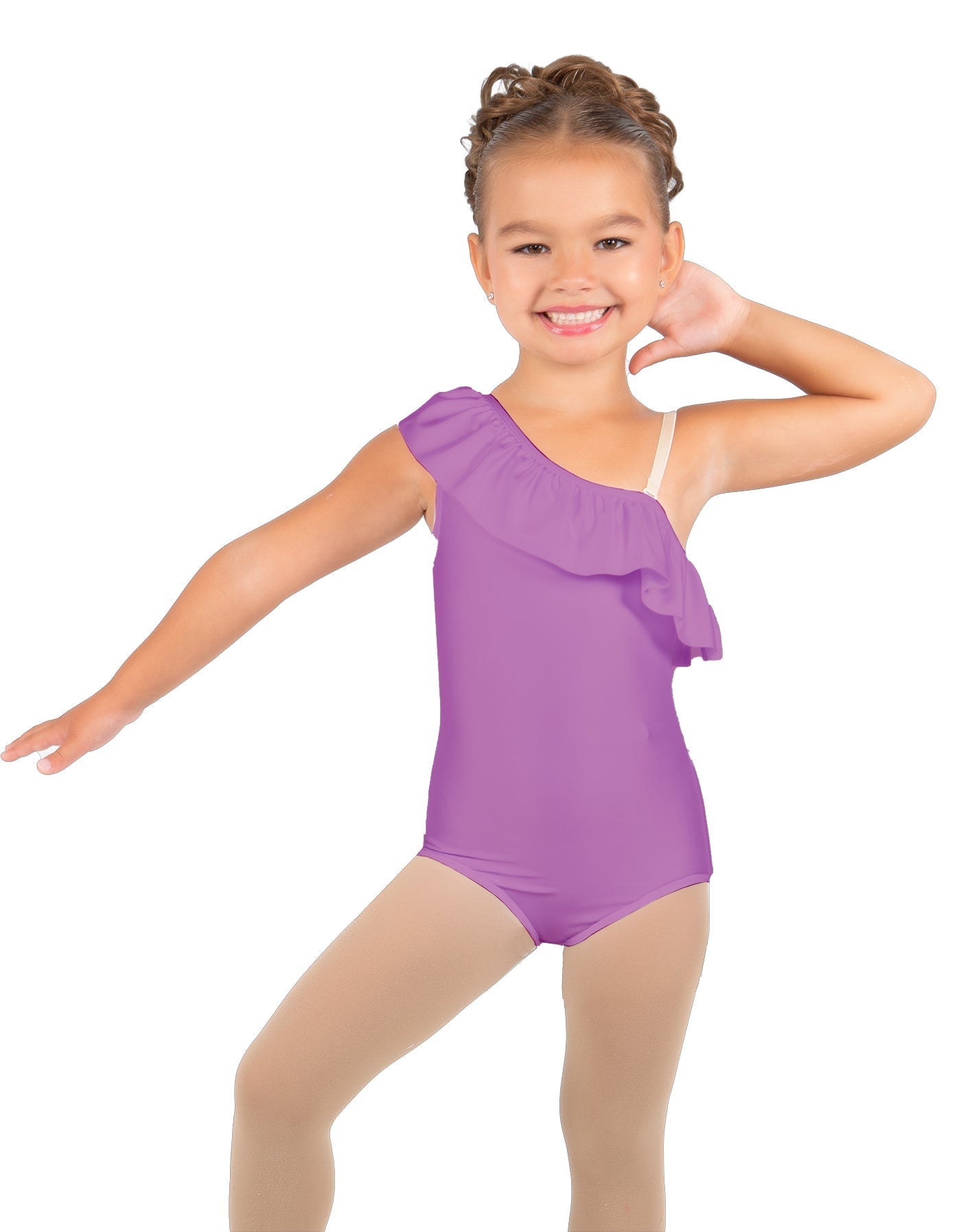 Solid Lycra One Shoulder w Ruffle Leotard