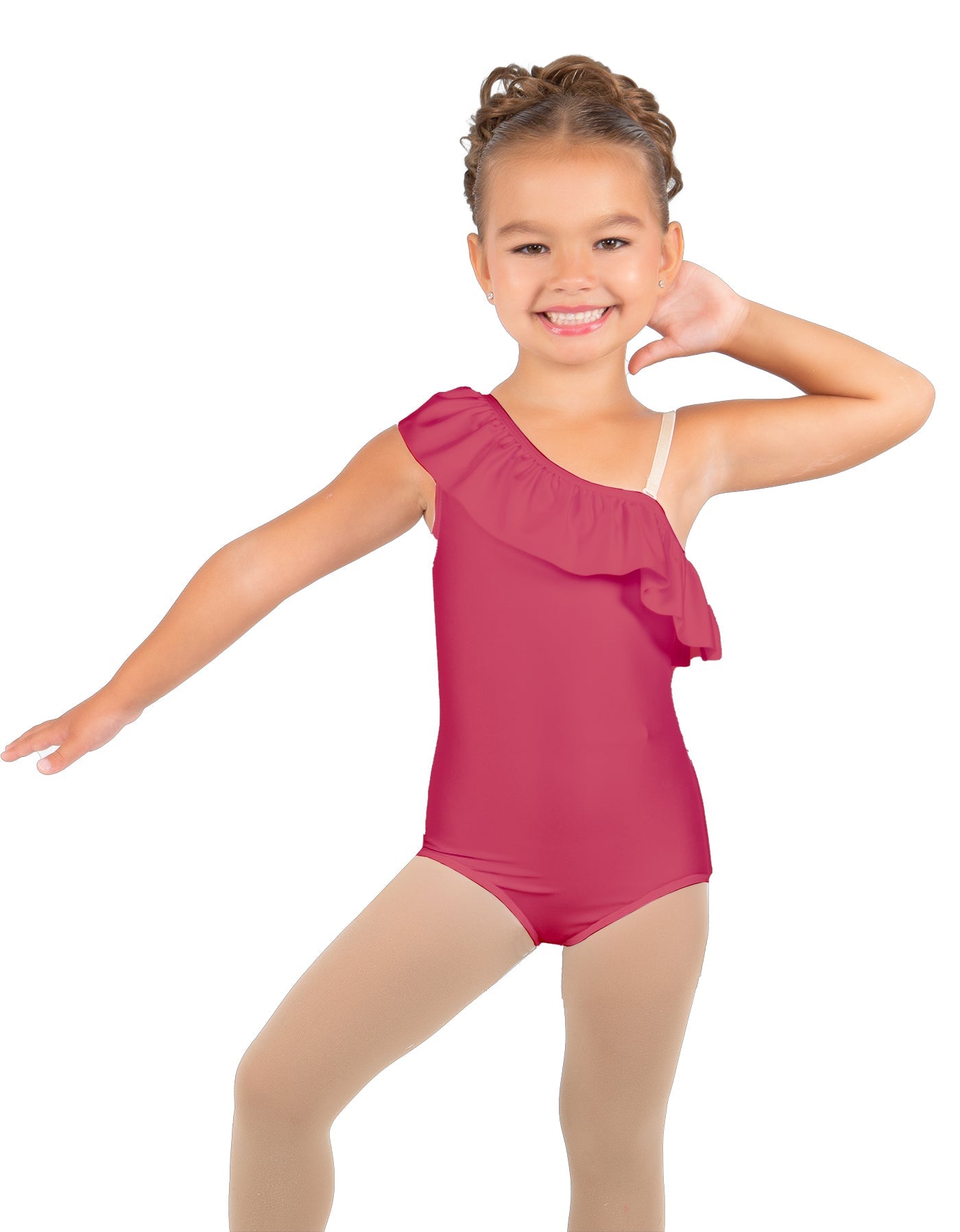 Solid Lycra One Shoulder w Ruffle Leotard