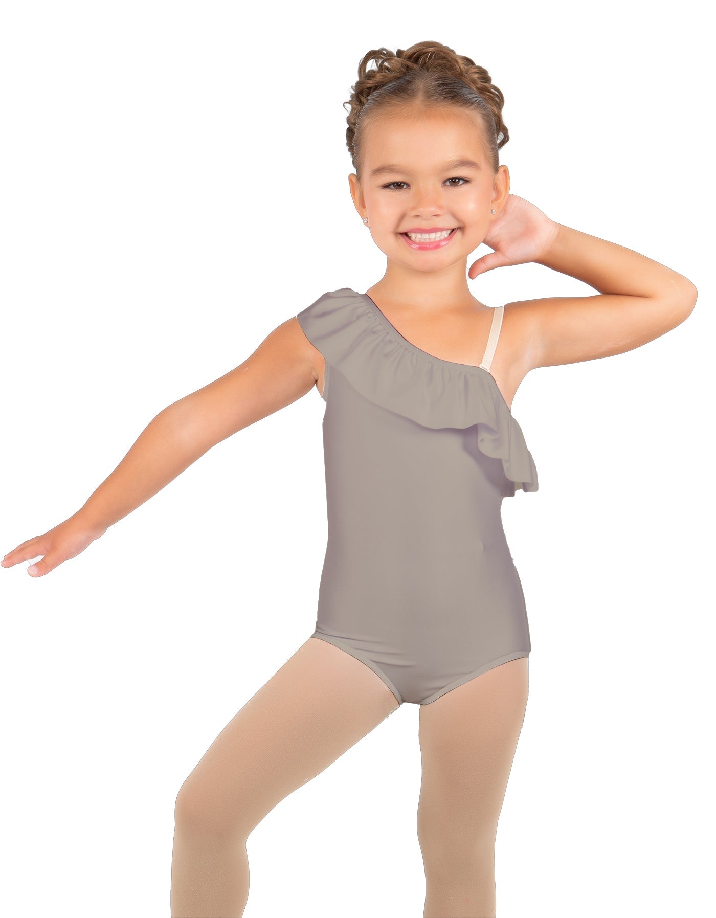 Solid Lycra One Shoulder w Ruffle Leotard