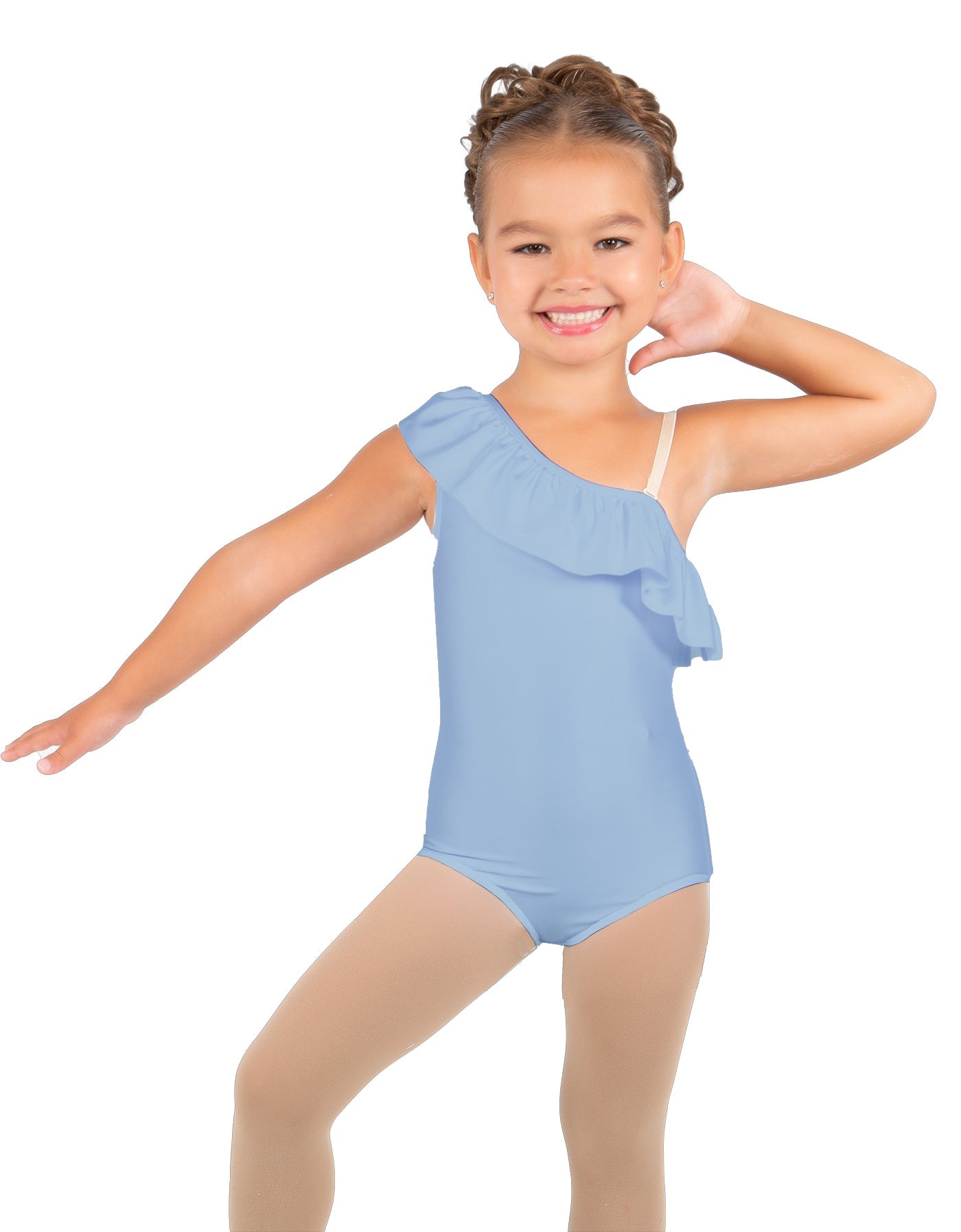 Solid Lycra One Shoulder w Ruffle Leotard