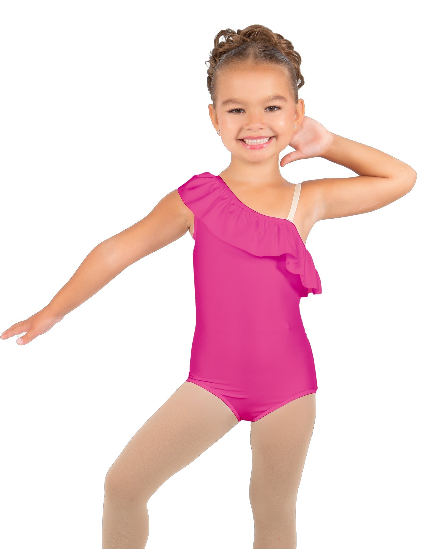Solid Lycra One Shoulder w Ruffle Leotard