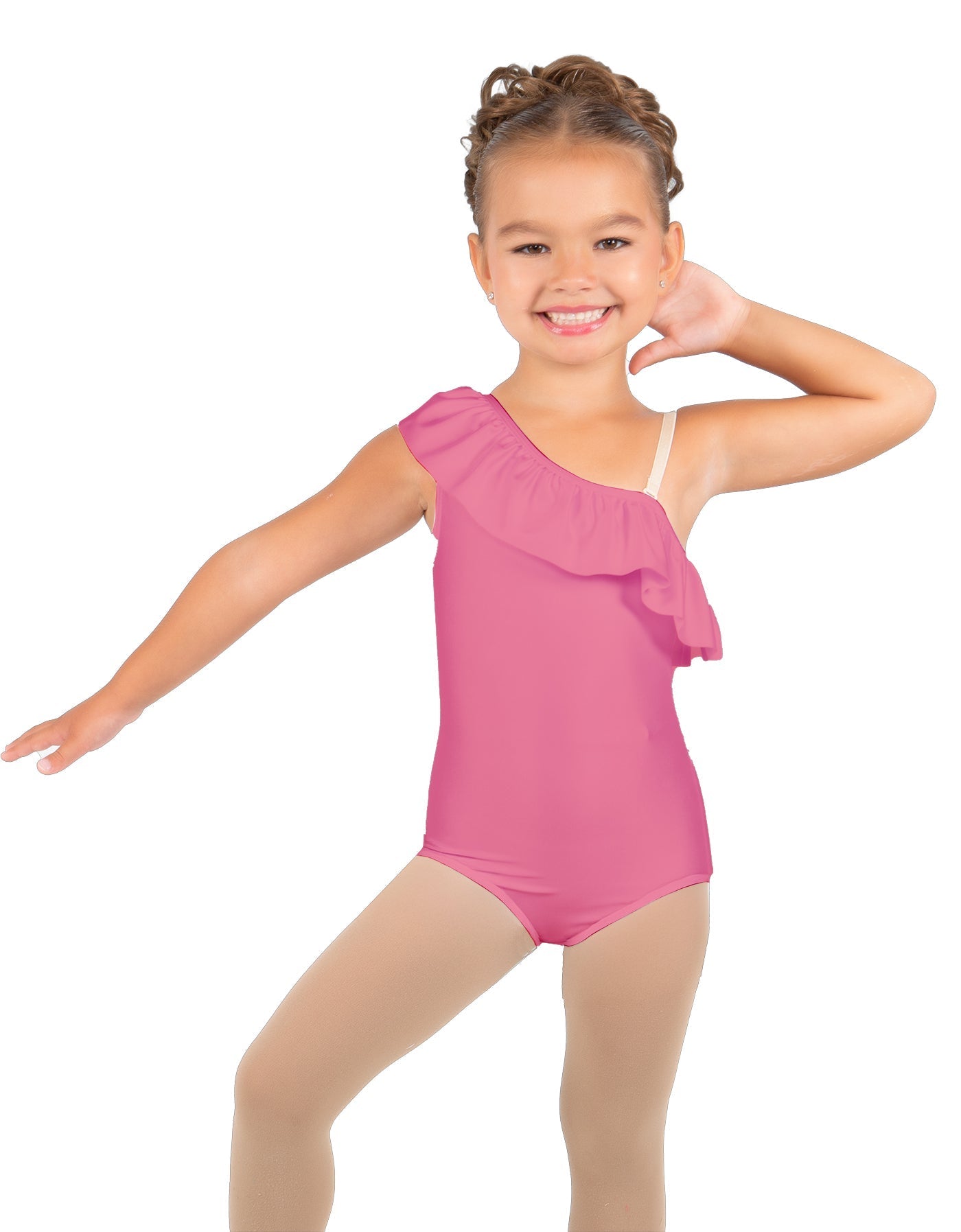 Solid Lycra One Shoulder w Ruffle Leotard