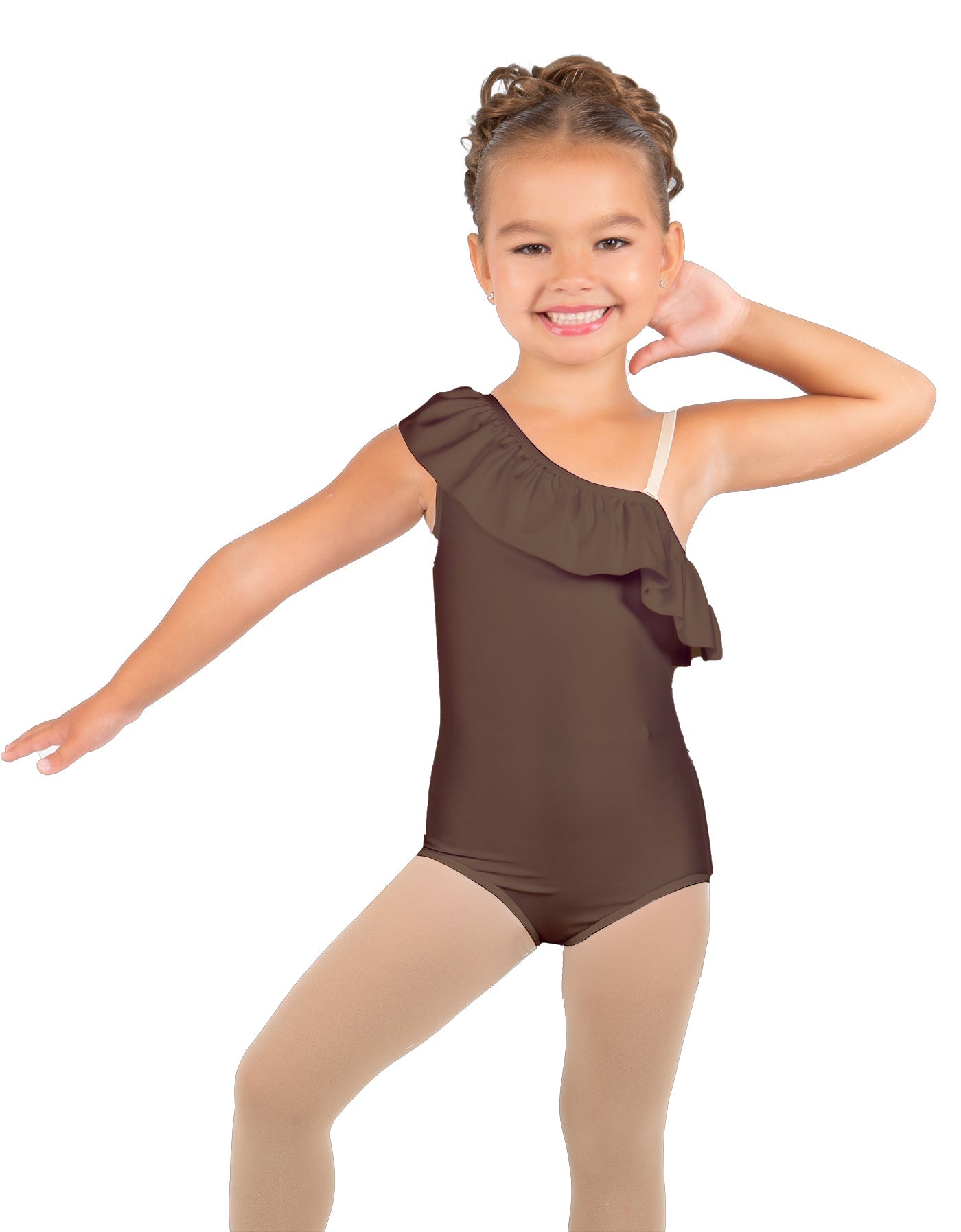Solid Lycra One Shoulder w Ruffle Leotard