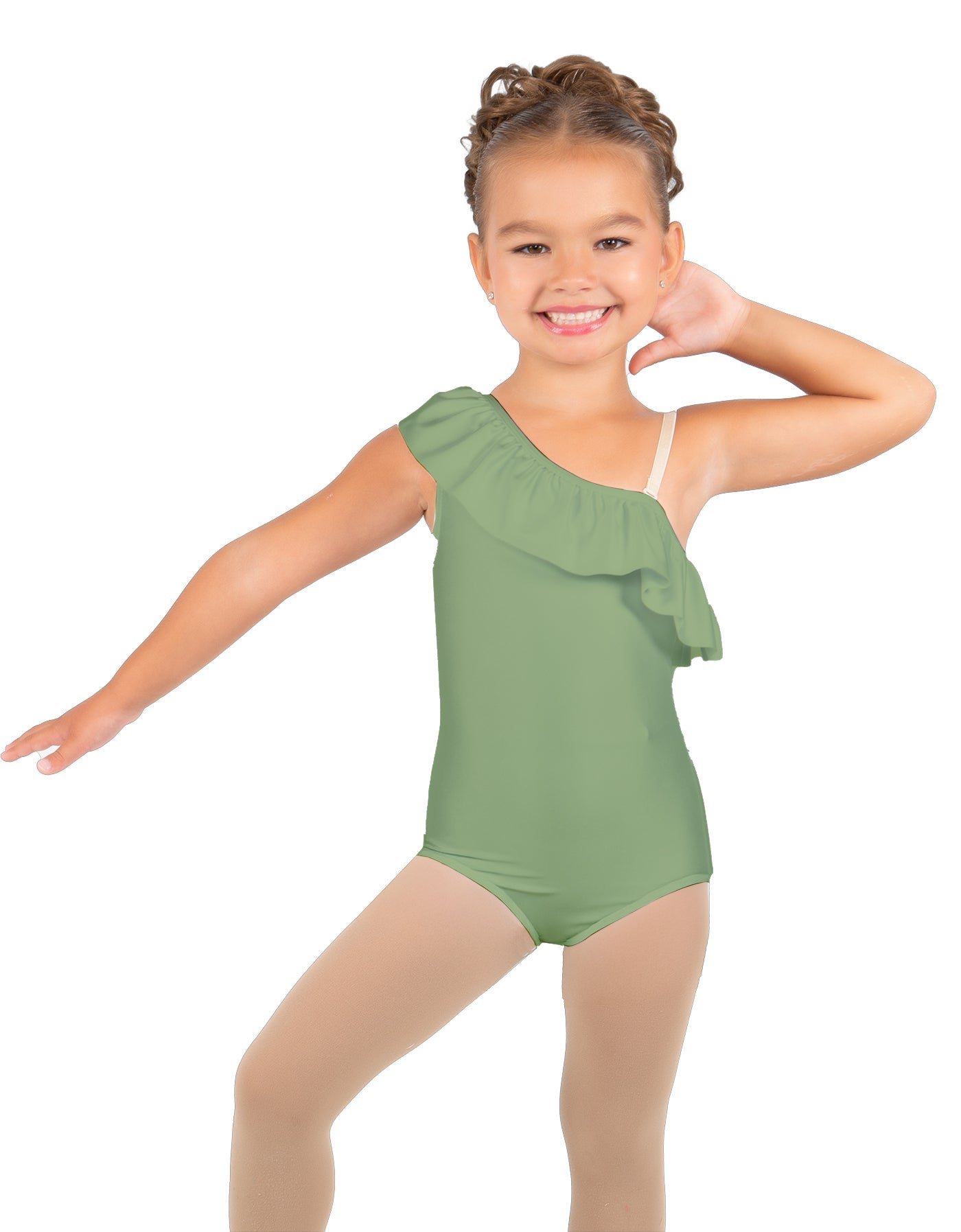 Solid Lycra One Shoulder w Ruffle Leotard