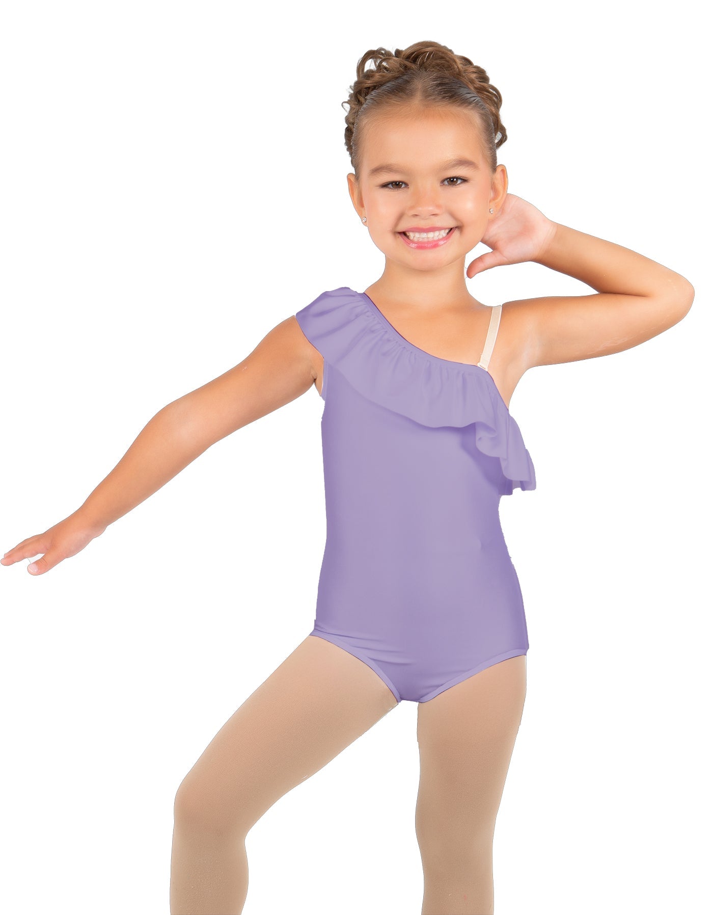 Solid Lycra One Shoulder w Ruffle Leotard