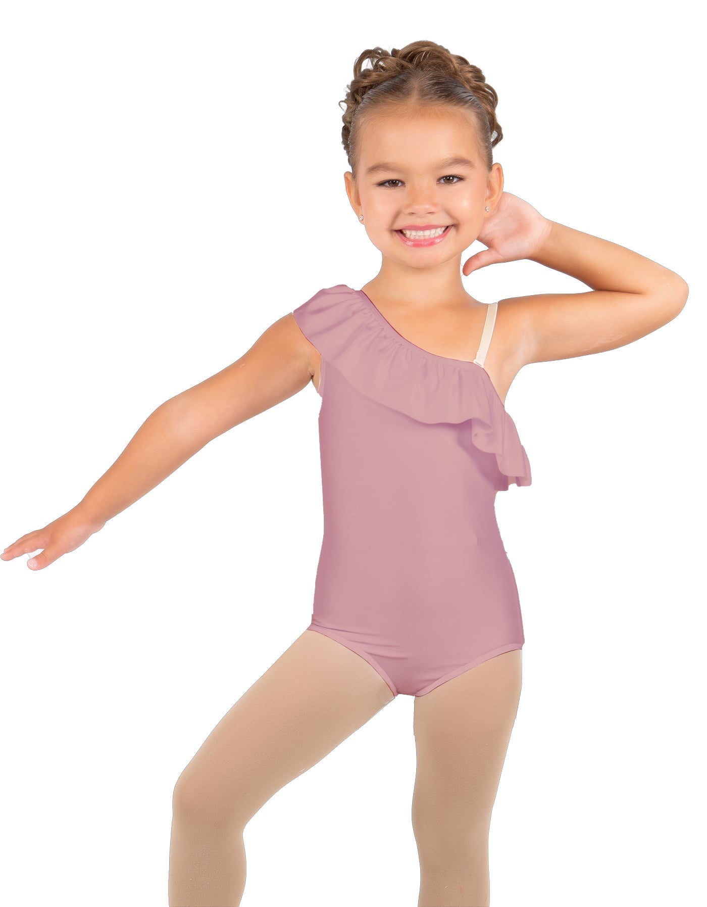 Solid Lycra One Shoulder w Ruffle Leotard