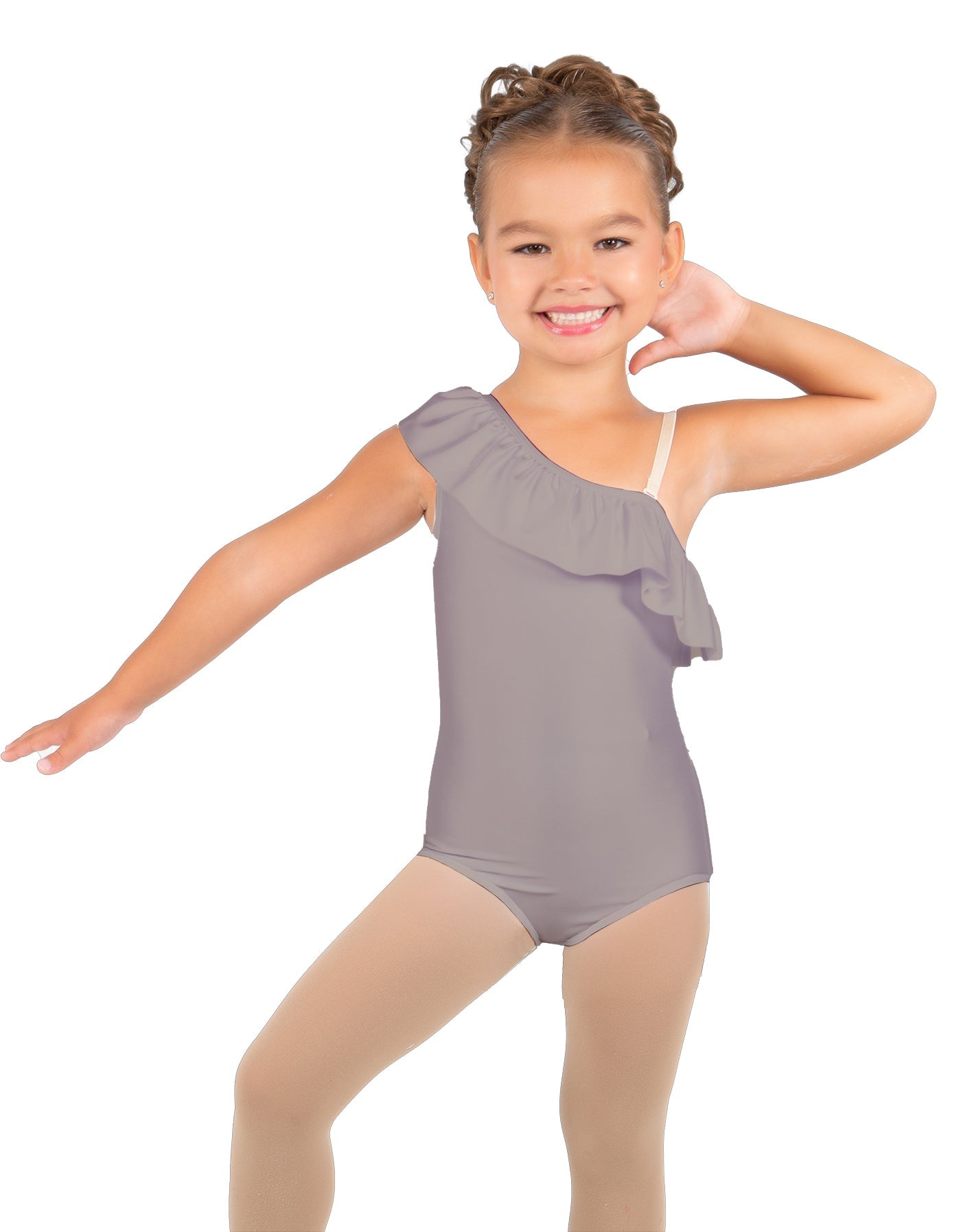 Solid Lycra One Shoulder w Ruffle Leotard