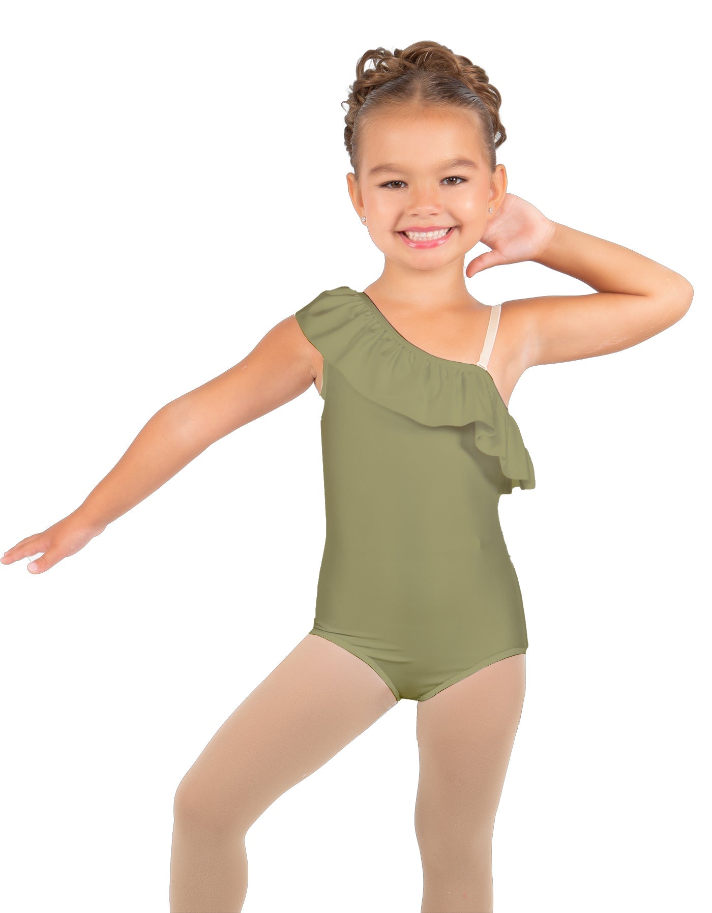 Solid Lycra One Shoulder w Ruffle Leotard