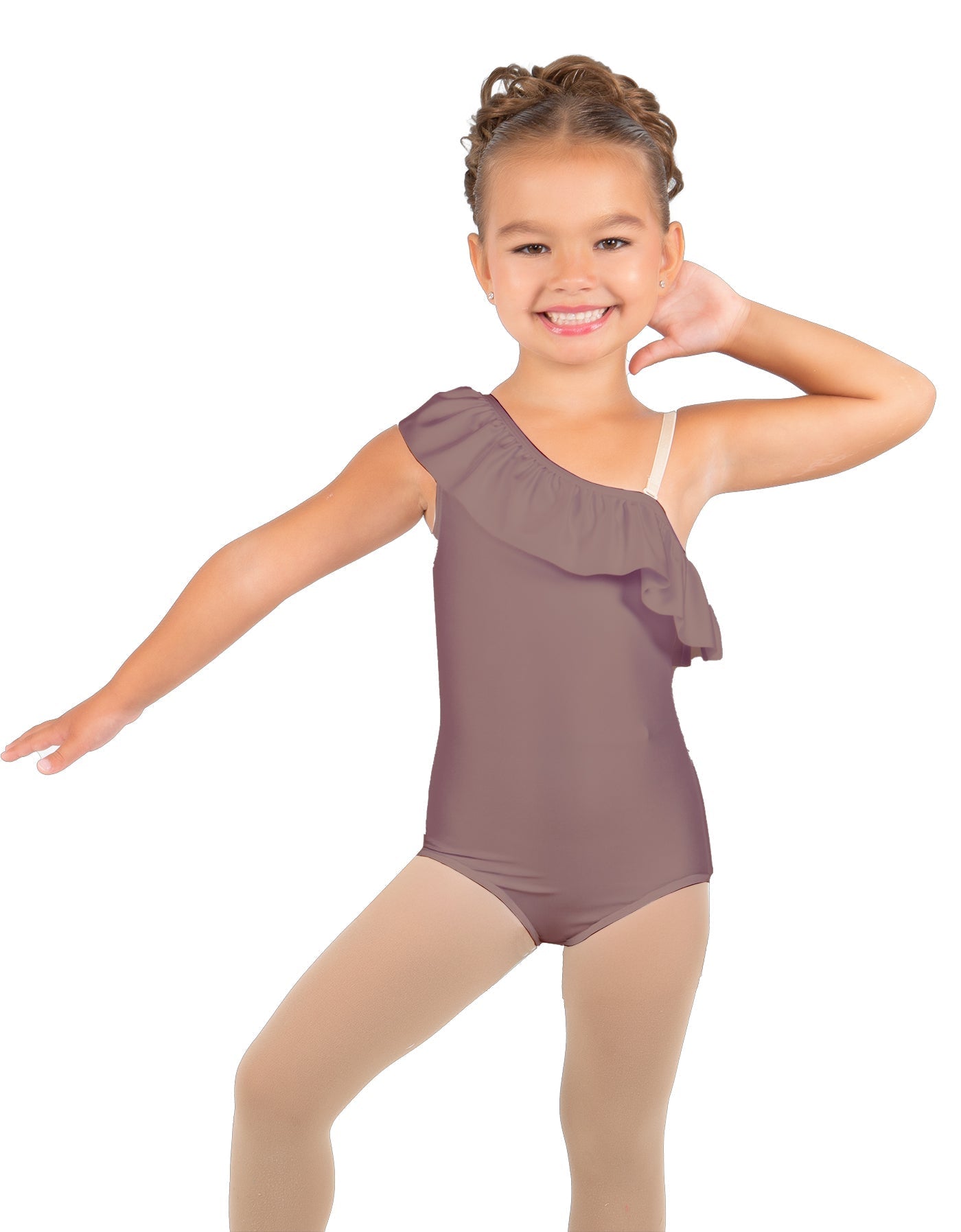 Solid Lycra One Shoulder w Ruffle Leotard
